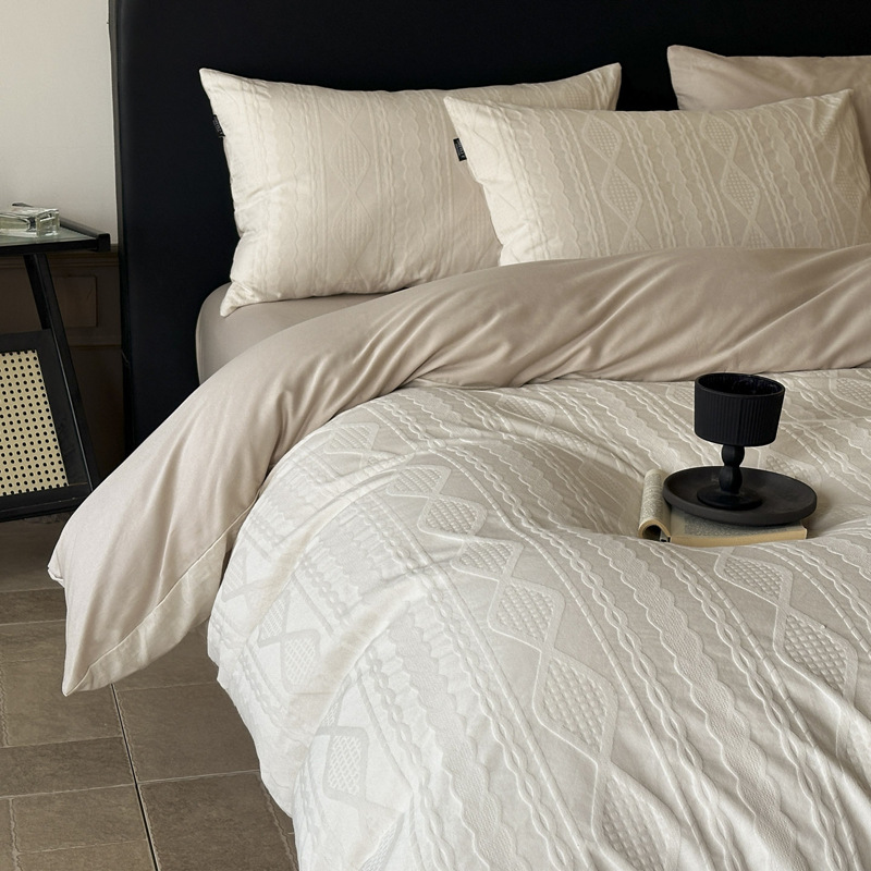 Long-staple cotton 60 thick woven cotton Jacquard four-piece cotton barrier-free high-grade quilt cover bedding