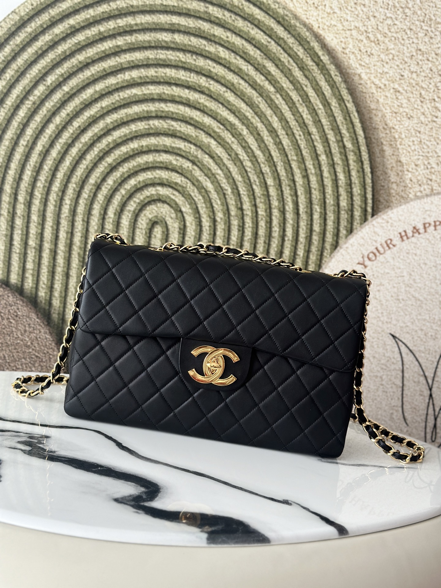 Classic Flap Jumbo Black Lambskin Bag (Model A58600) - Mocuir