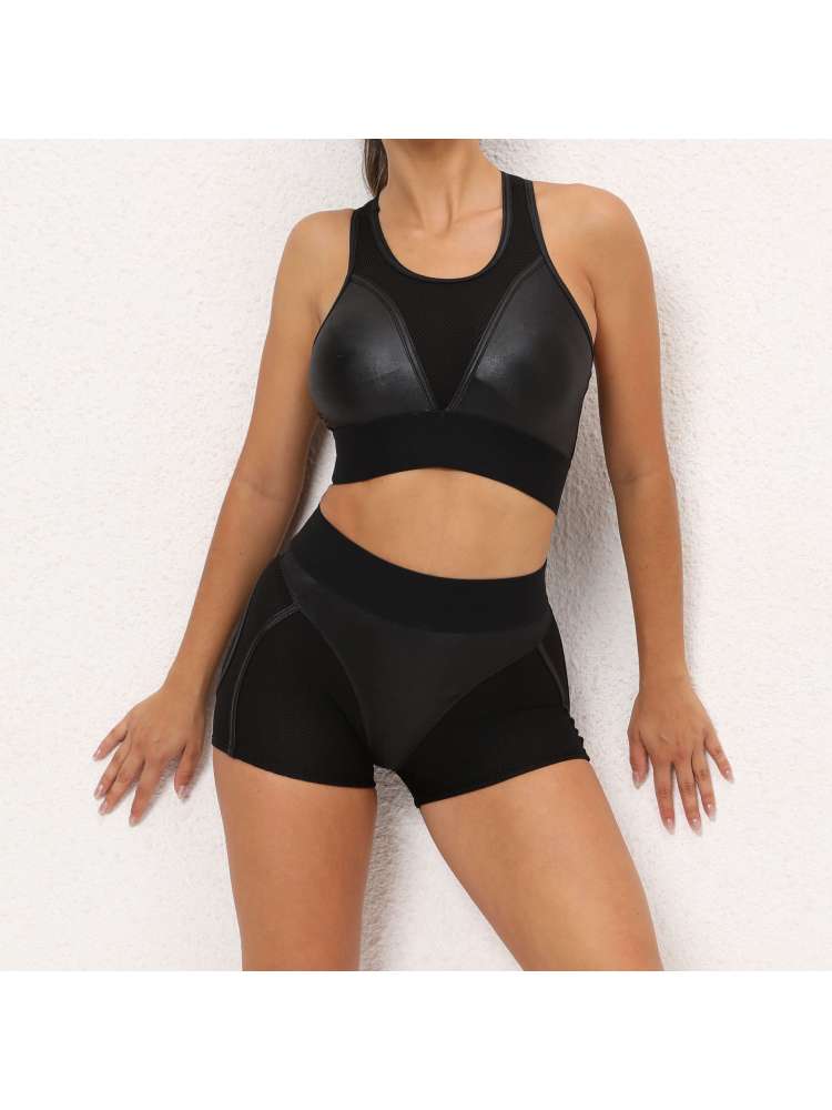 Patchwork Fishnet Bodycon Yoga Sets