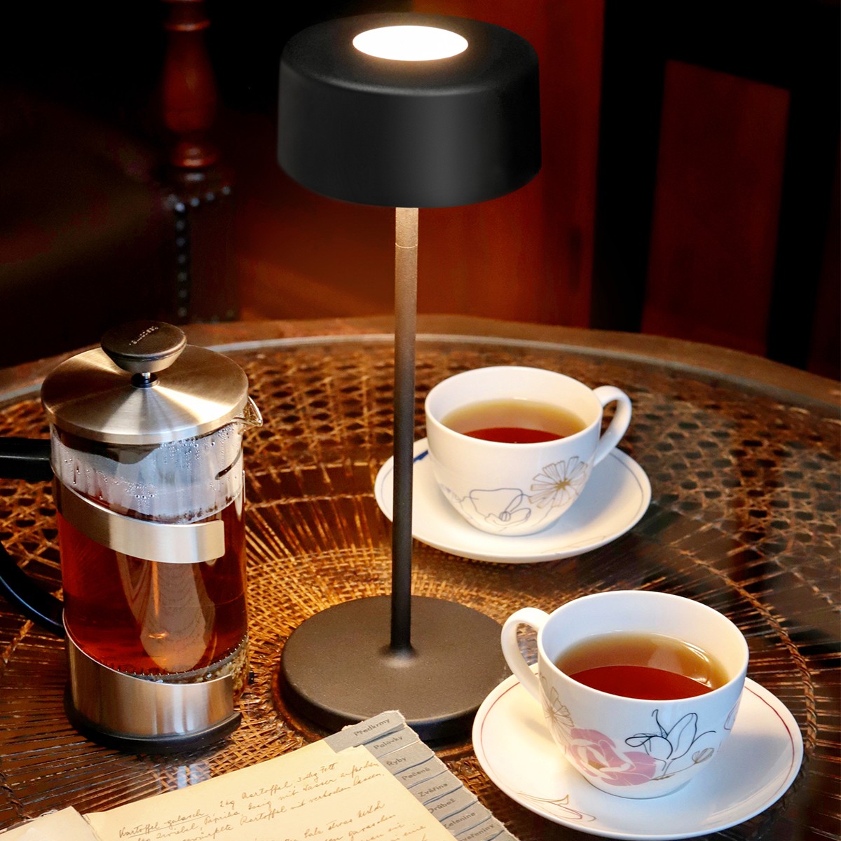 Aku lampa stolní FANCY HOME, černá