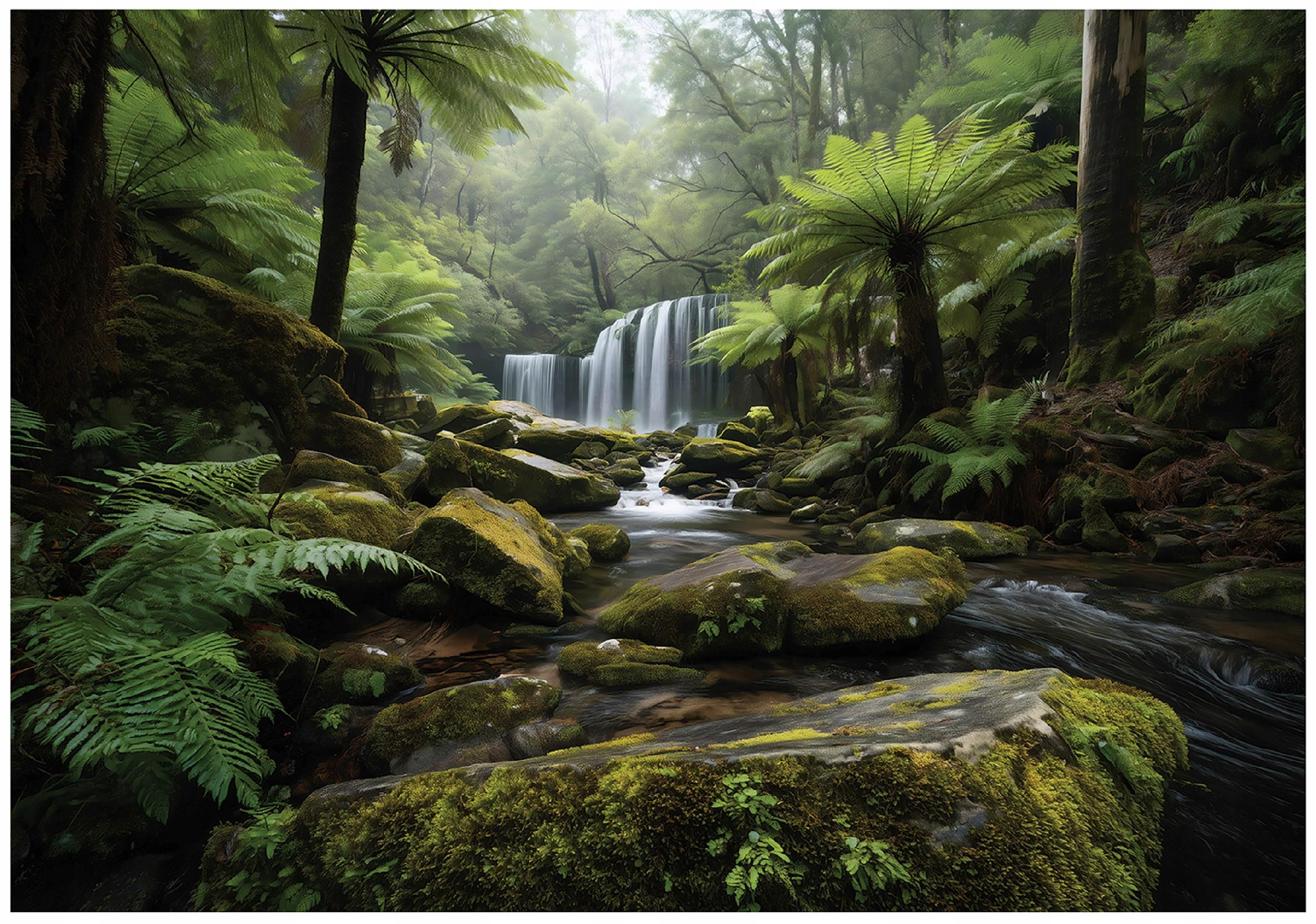 Forest, waterfall, and tree wall mural for the bedroom or living room; non-woven wallpaper