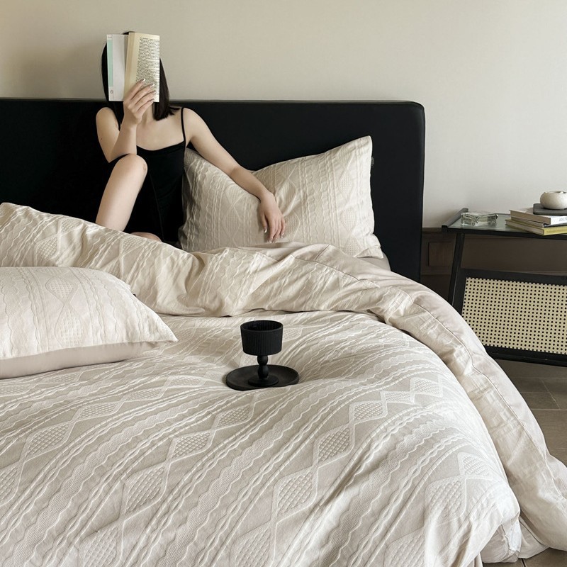 Long-staple cotton 60 thick woven cotton Jacquard four-piece cotton barrier-free high-grade quilt cover bedding