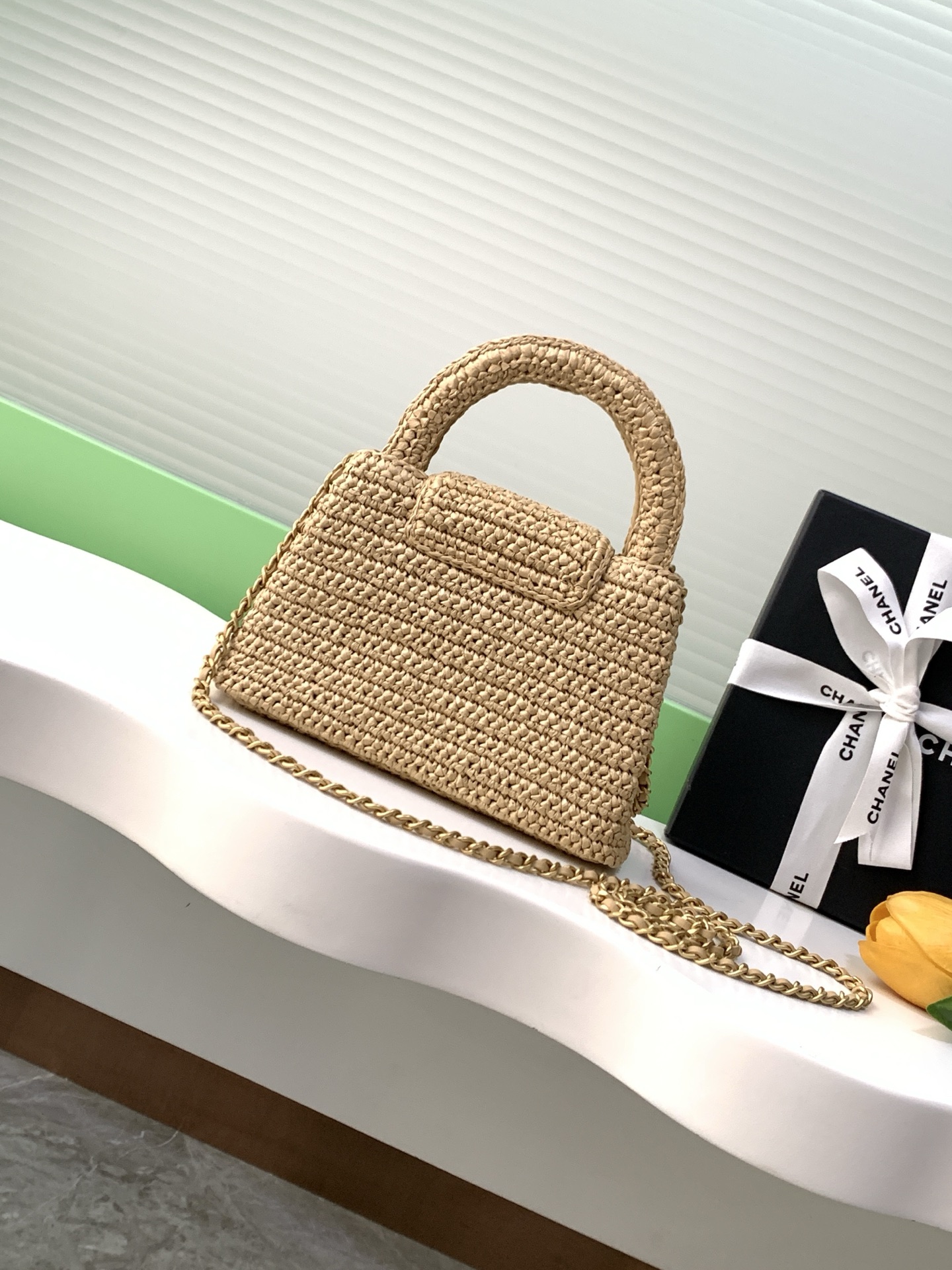 26C Cruise Raffia Mini Kelly Top Handle Bag - Mocuir