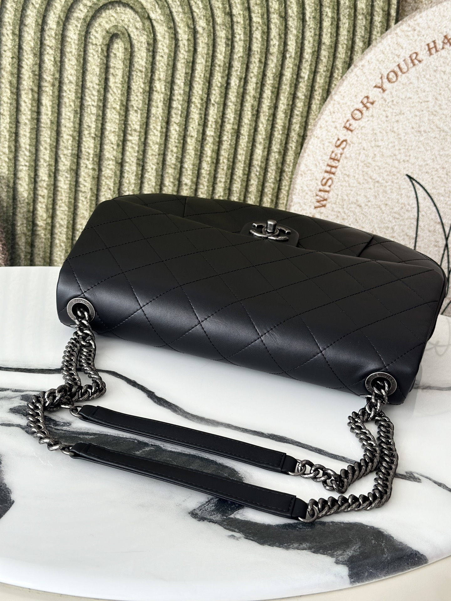 Black Calfskin Quilted Large Messenger Flap Bag with Ruthenium Hardware - Mocuir