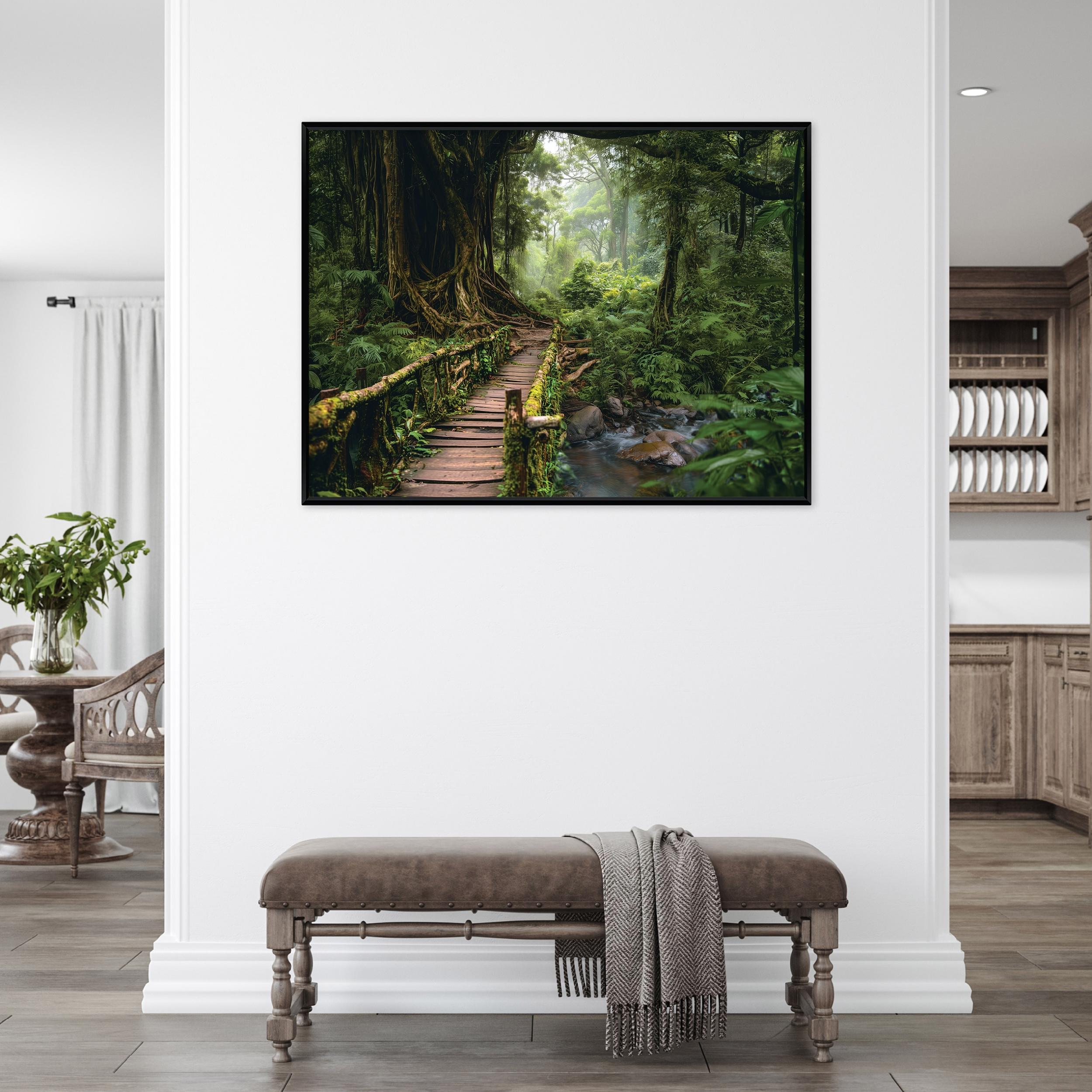 Black-framed canvas painting of a forest, trees, nature, living room, bedroom, 40x30