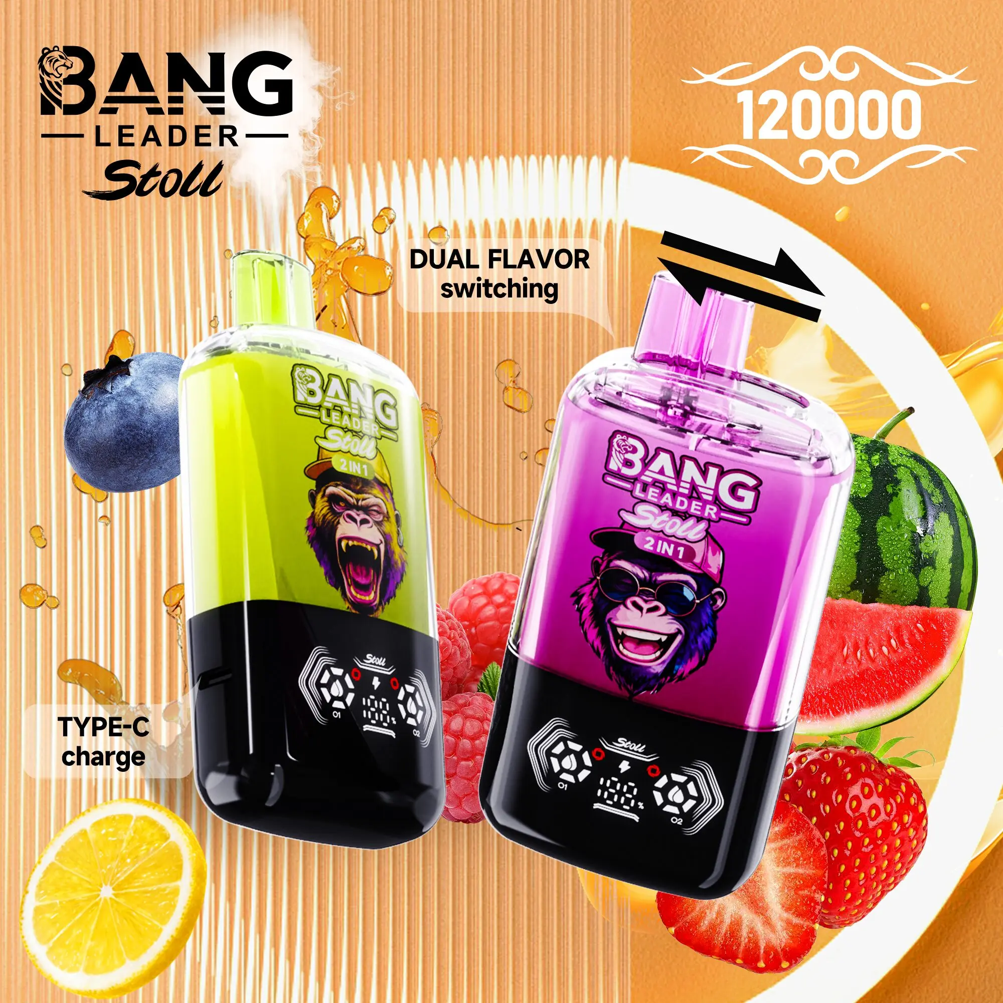 【New Arrive】Bang Leader Stoll 120K 120000 Puffs Double Taste&Anti-Leak Design LED Display Disposable Vape