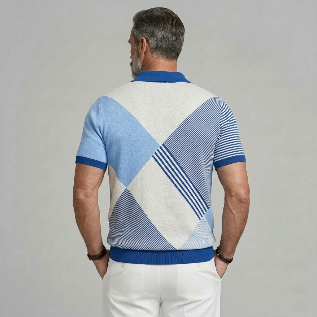 Men's Casual Colorblock Striped Pattern Turndown Collar Polo Shirt