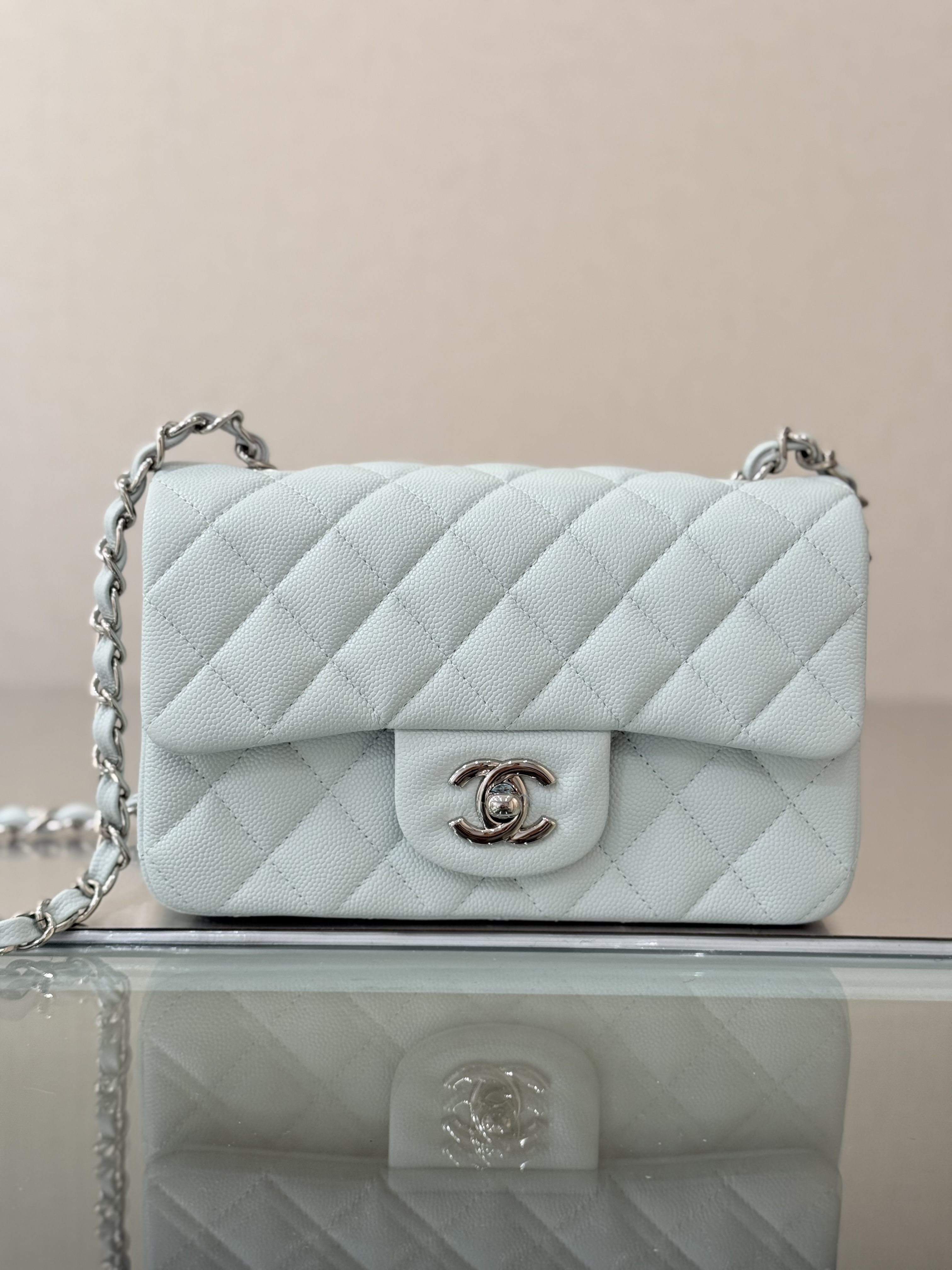 Mini Classic Flap Handbag（Light Teal） - Mocuir