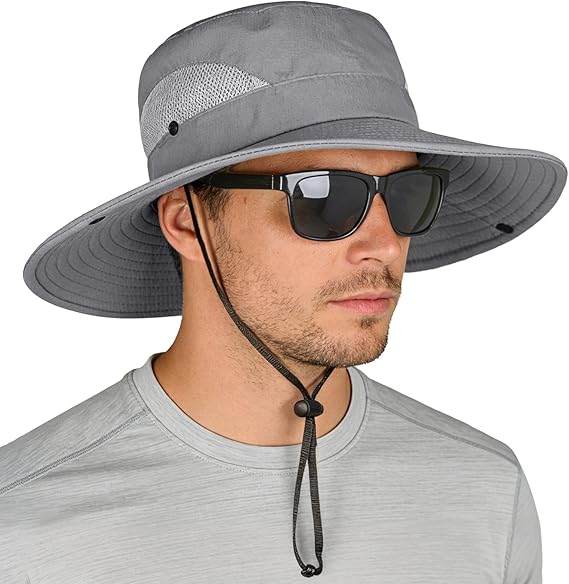 Sun Hats for Men Women, Wide Brim Safari Hats UV Protection UPF50+ Waterproof Boonie Hats for Fishing Hiking Camping