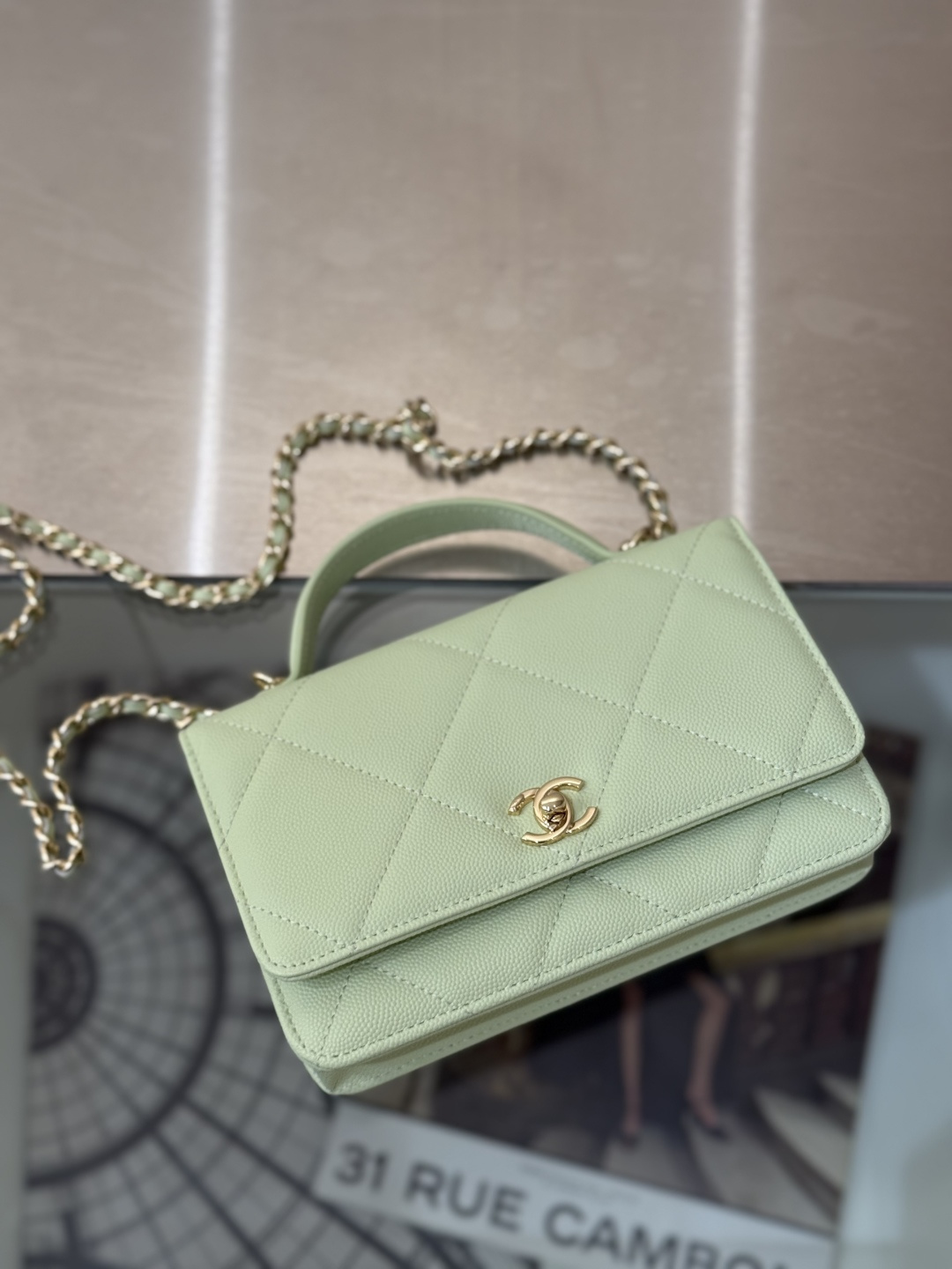 Classic Wallet On Chain with Top Handle（Light Teal） - Mocuir