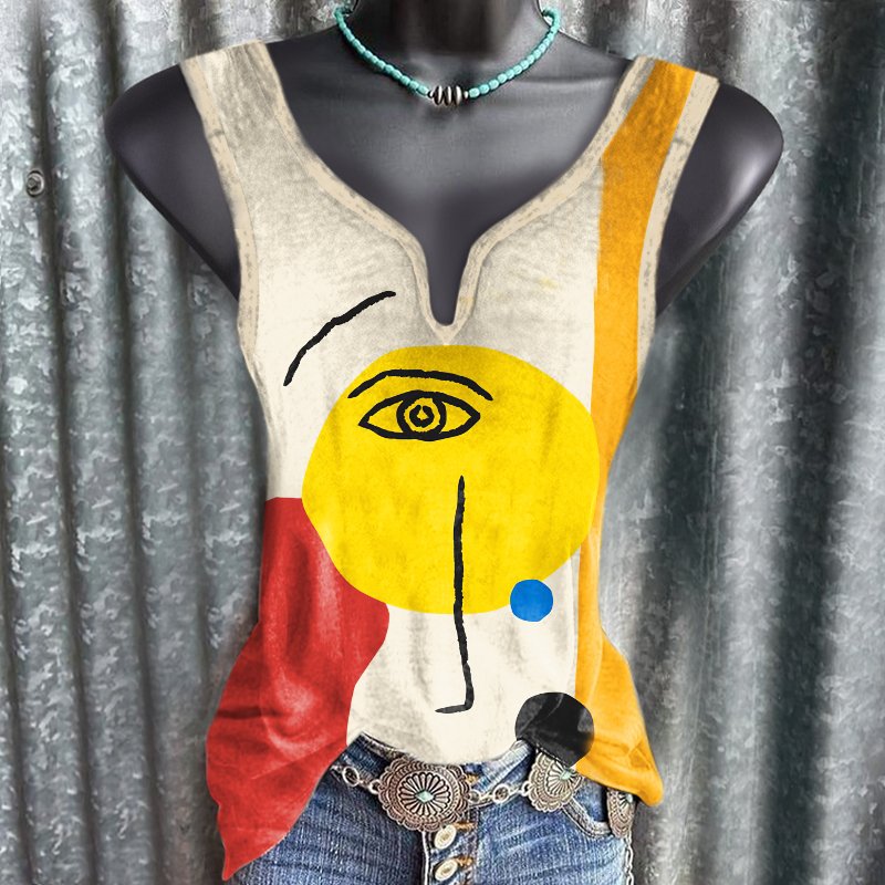 Abstract Face Printed V-neck Ethnic Vest Designer