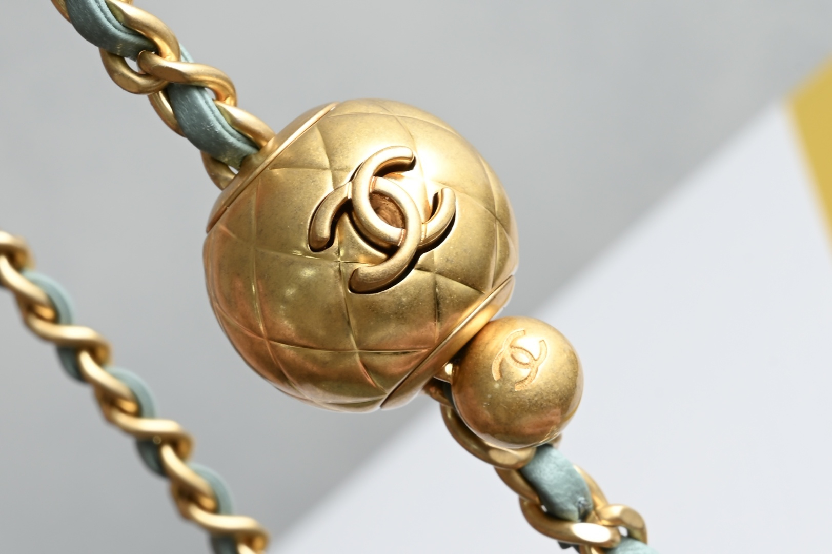 Classic Flap Large Mini with Adjustable Ball Chain in Mint Green Lambskin with Light Gold-Tone Hardware (Model AS1787) - Mocuir