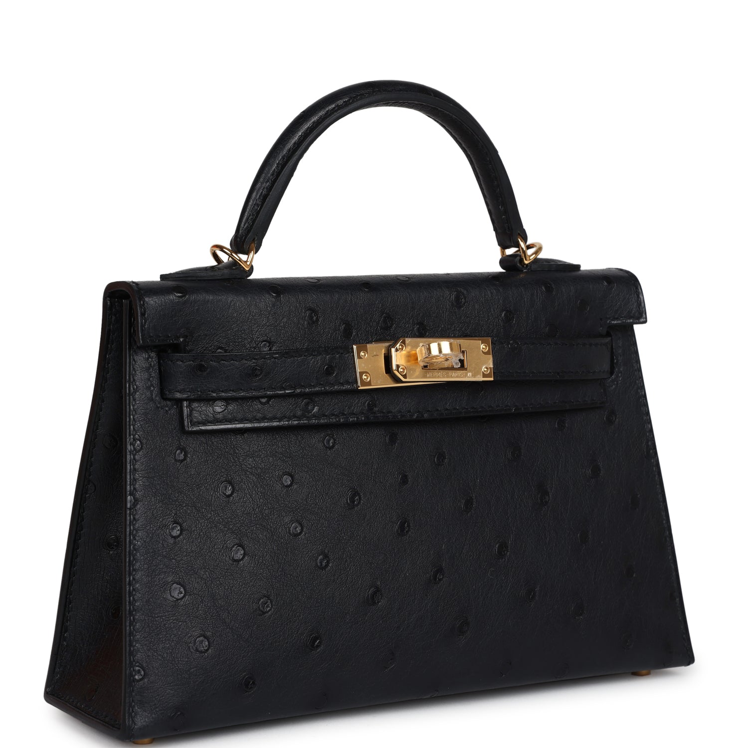 Kelly Sellier 20 Black Ostrich Gold Hardware