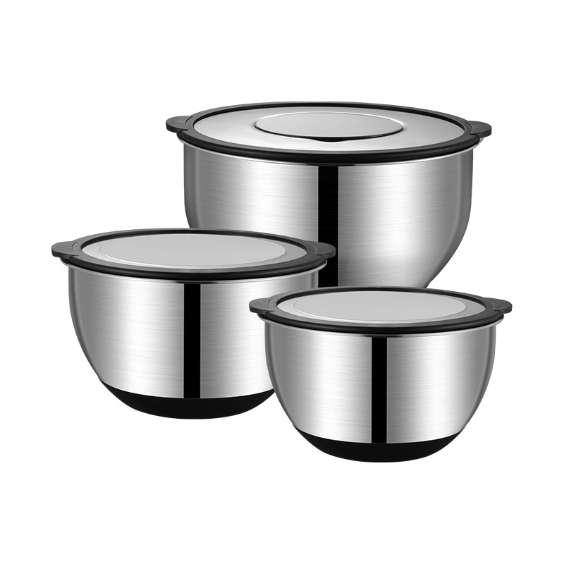 Non-slip transparent lid baking salad bowl 304 stainless steel egg bowl