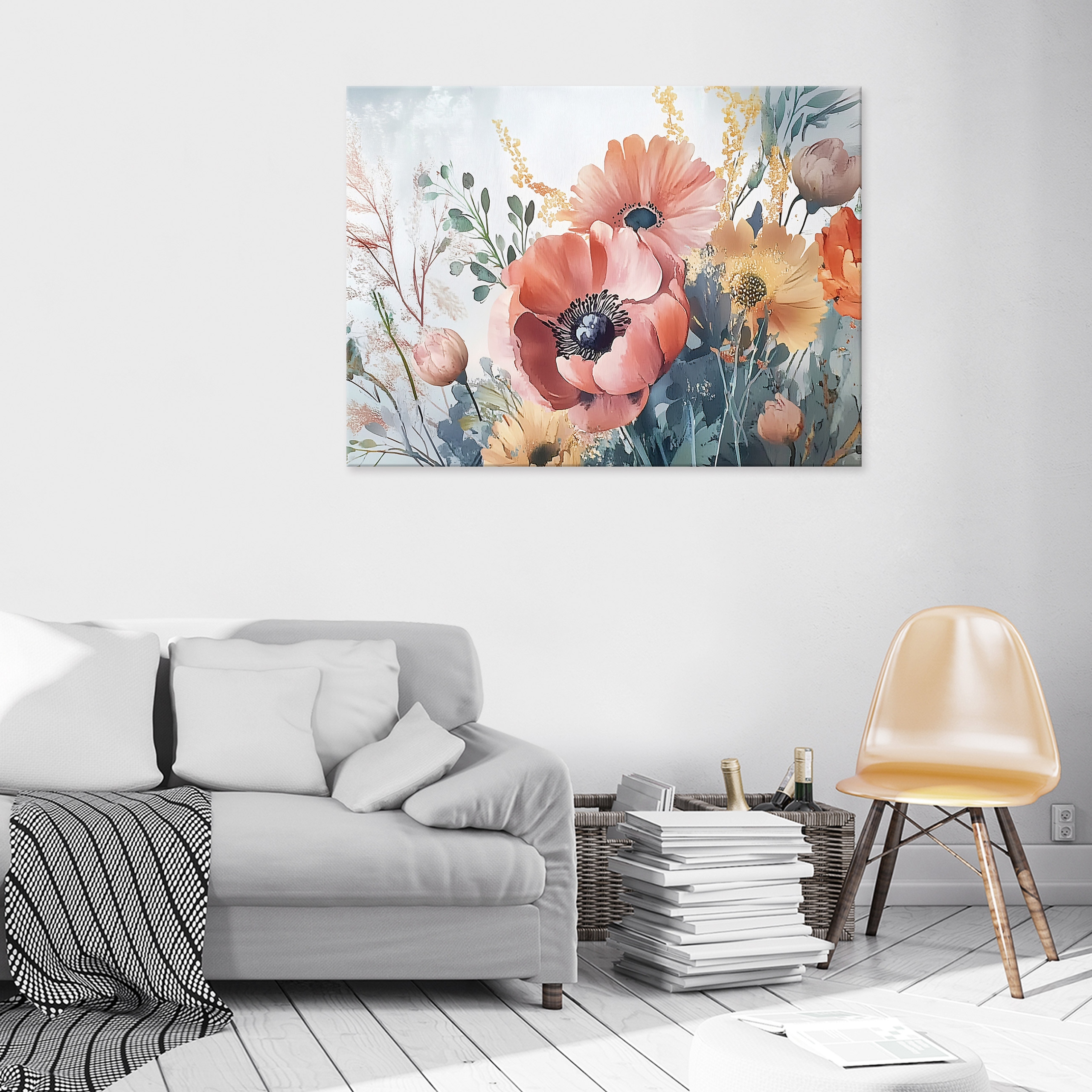 Painting on canvas for the bedroom, living room, or kitchen, featuring flowers, pastels, and wildflowers, 40x30