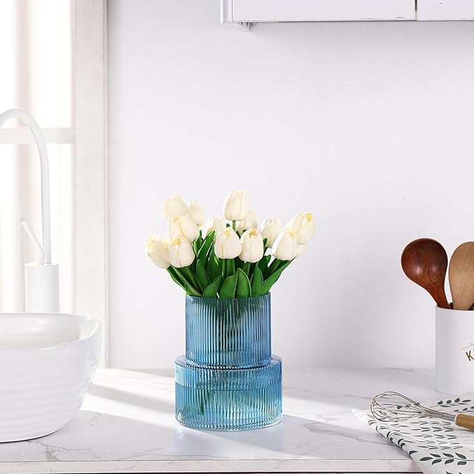 VASEA Ribbed Glass Vase, Flower Vase