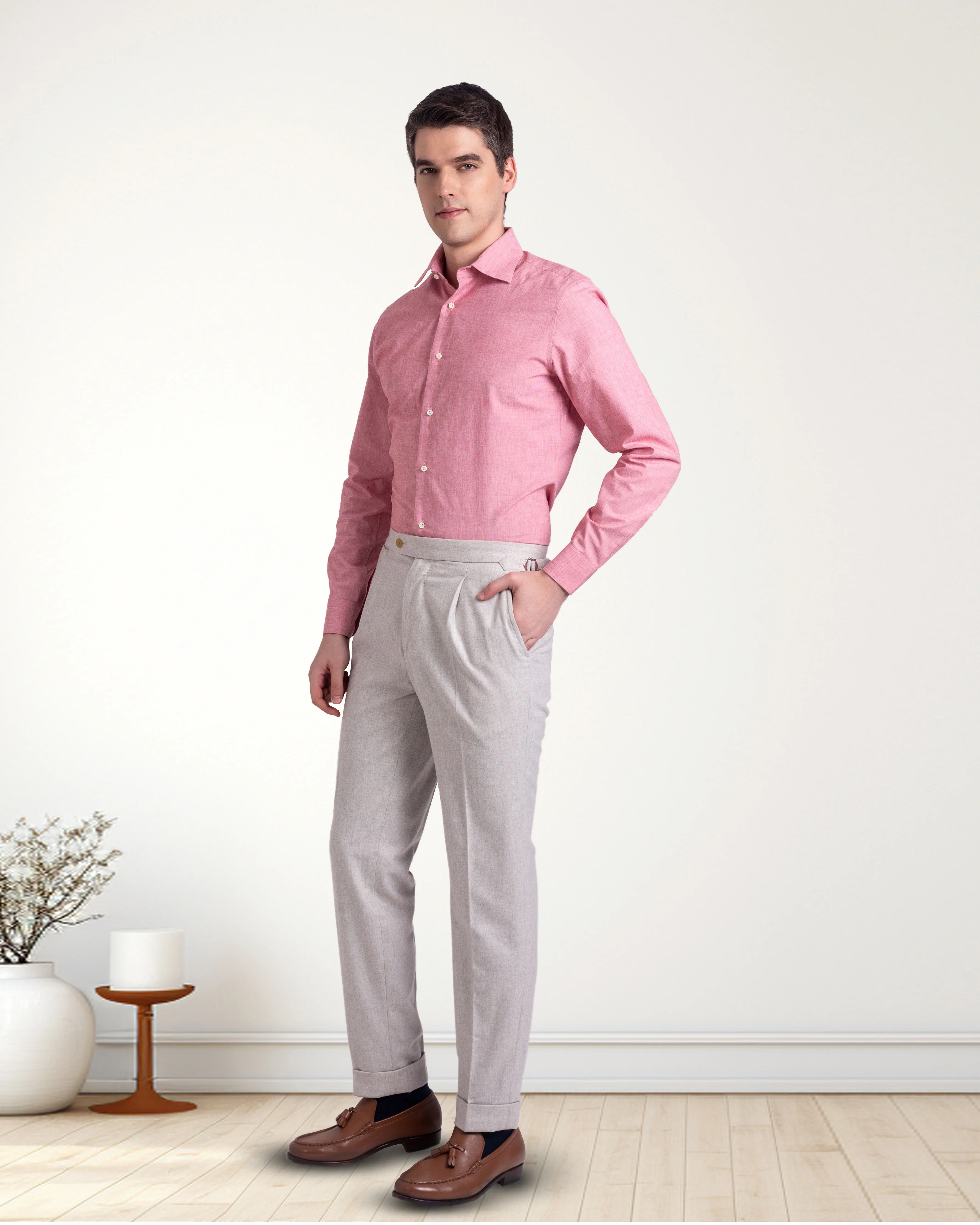 Ecru Woolen Flannel Dress Pant