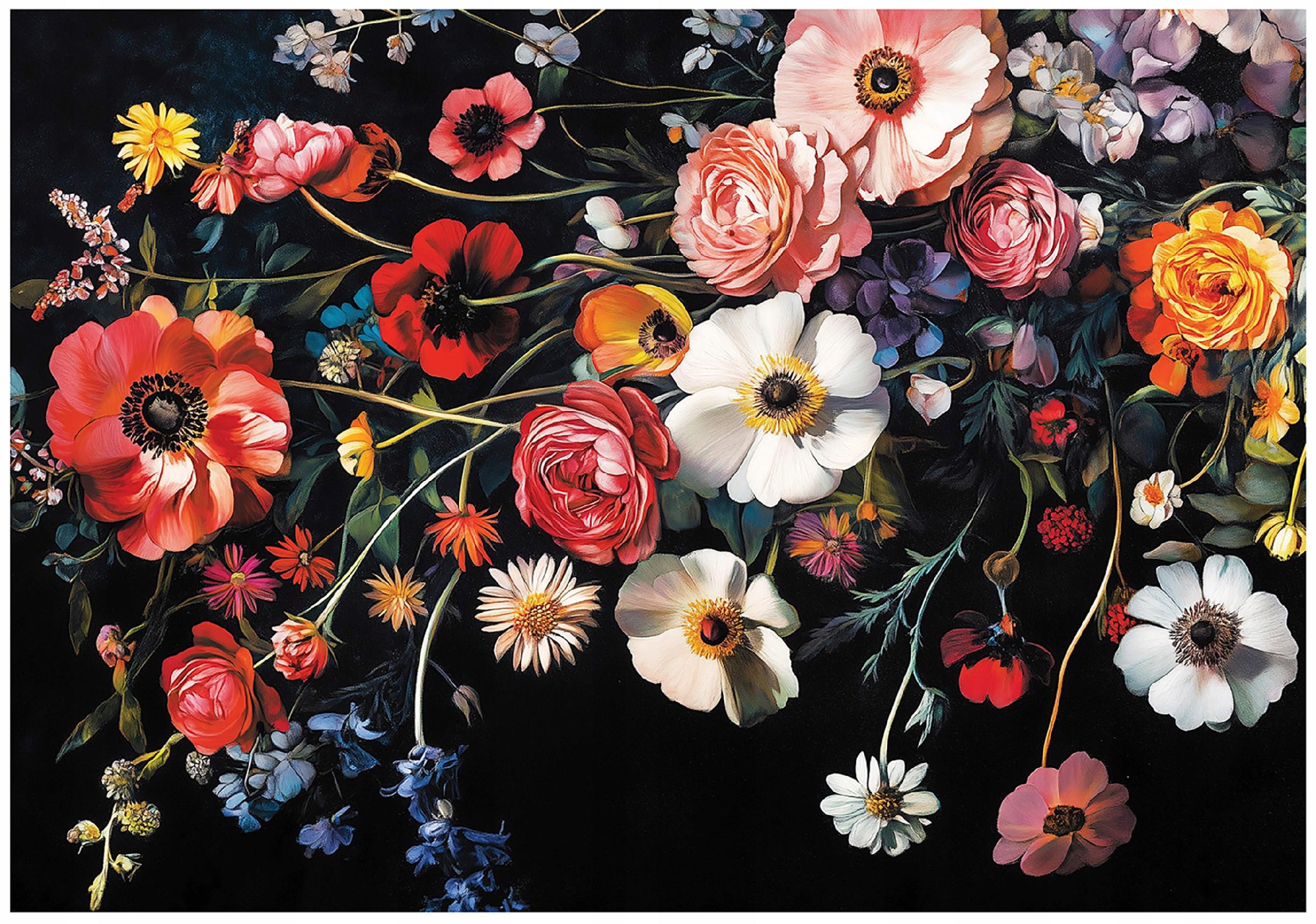 Wall mural with wildflowers on a black background for the bedroom or living room,