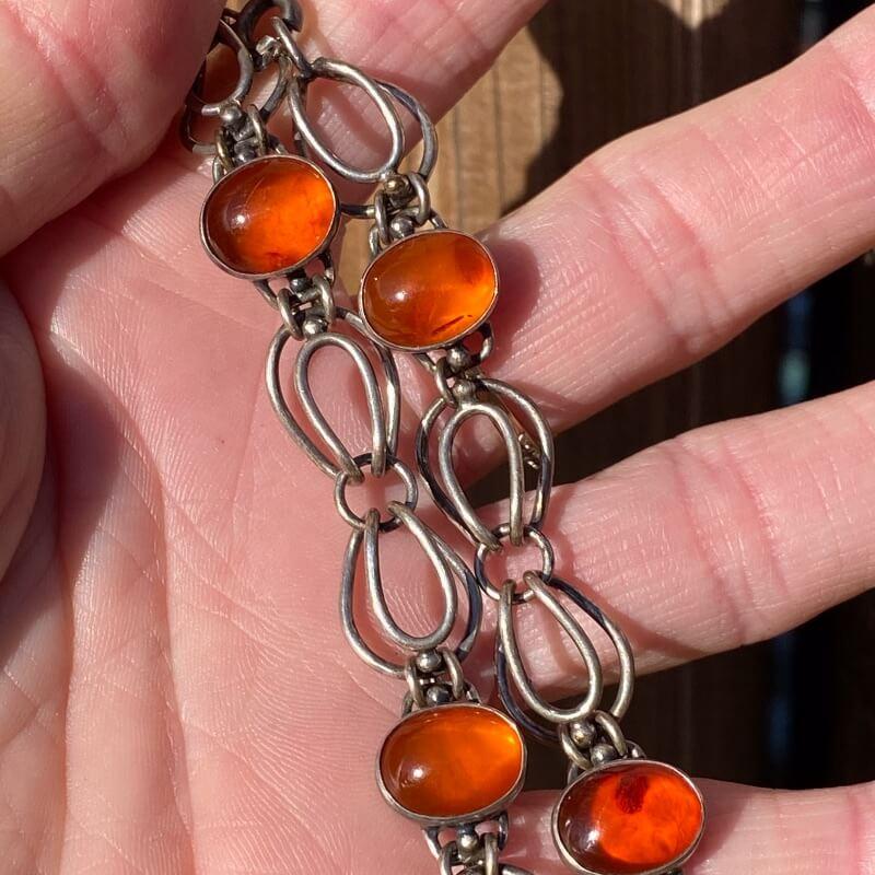 Vintage 835 Silver Link Bracelet with Baltic Amber