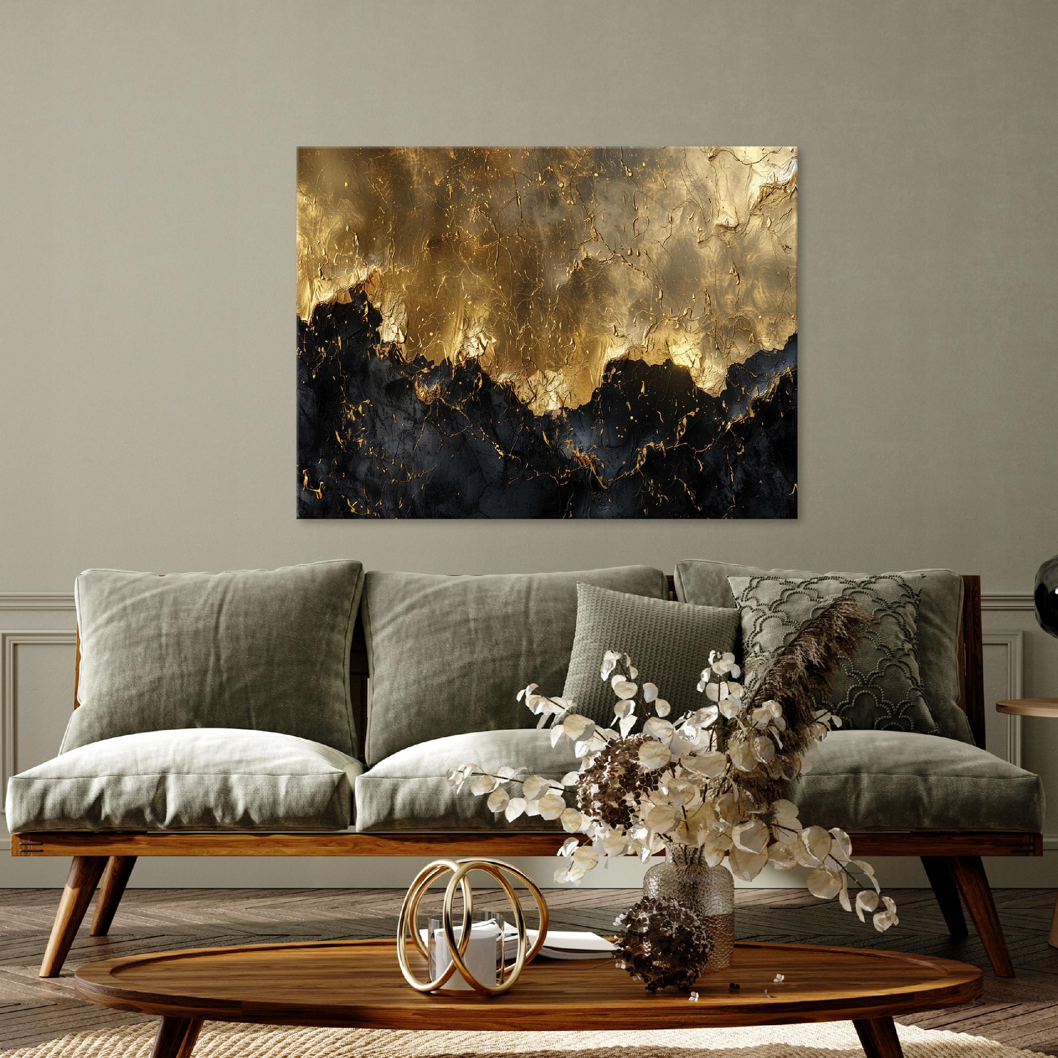 Abstract painting, gold and black, modern, on canvas, bedroom wall, 40x30