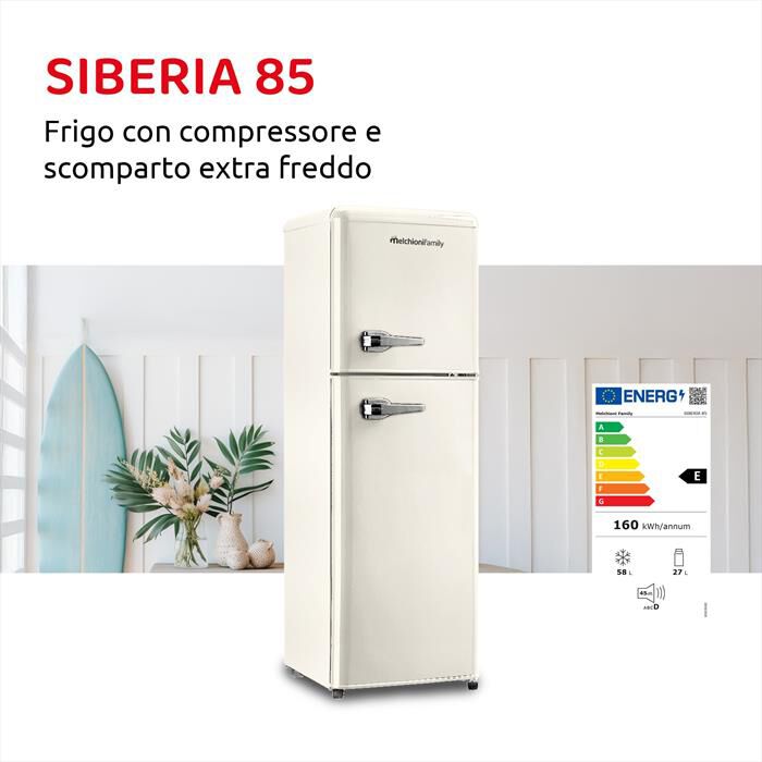 MELCHIONI FAMILY - Frigorifero 2 porte SIBERIA 85 Classe E 85lt-Panna / Metallo