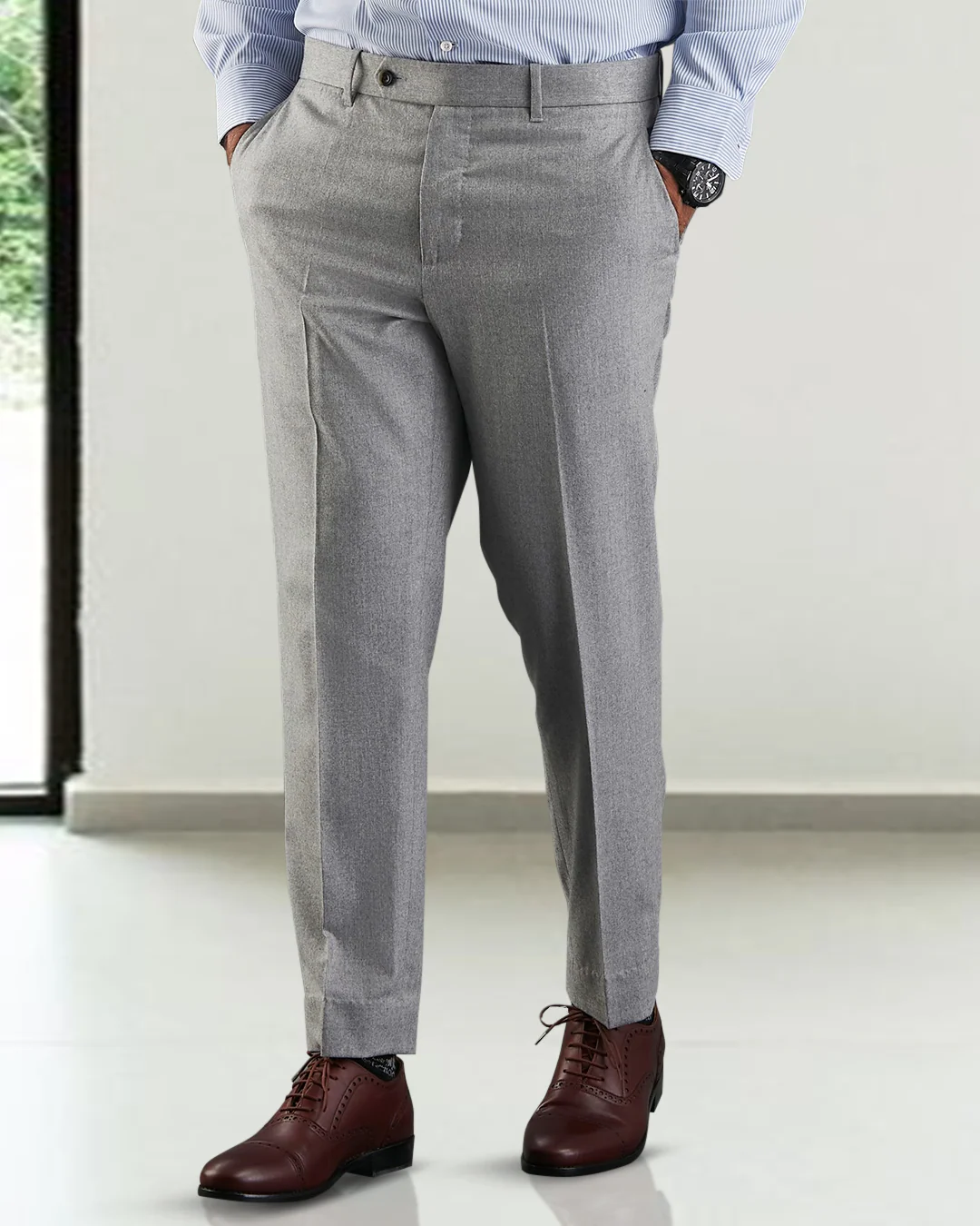 Light Grey Wool Flannel Dress Pant