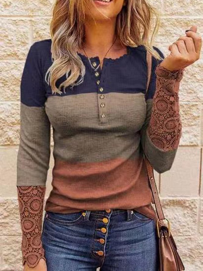 Color-Block Statement Long Sleeve Shirts & Tops