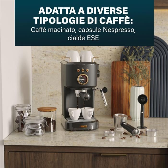 PRINCESS - MACCHINA CAFFE' ESPRESSO 3 IN 1-Nero / Acciaio-Plastica