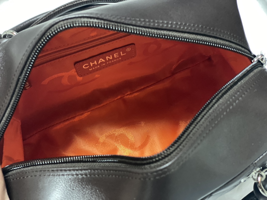 Cambon Mini Quilted Lambskin Boston Bag in Dark Brown (Silver Hardware) - Mocuir