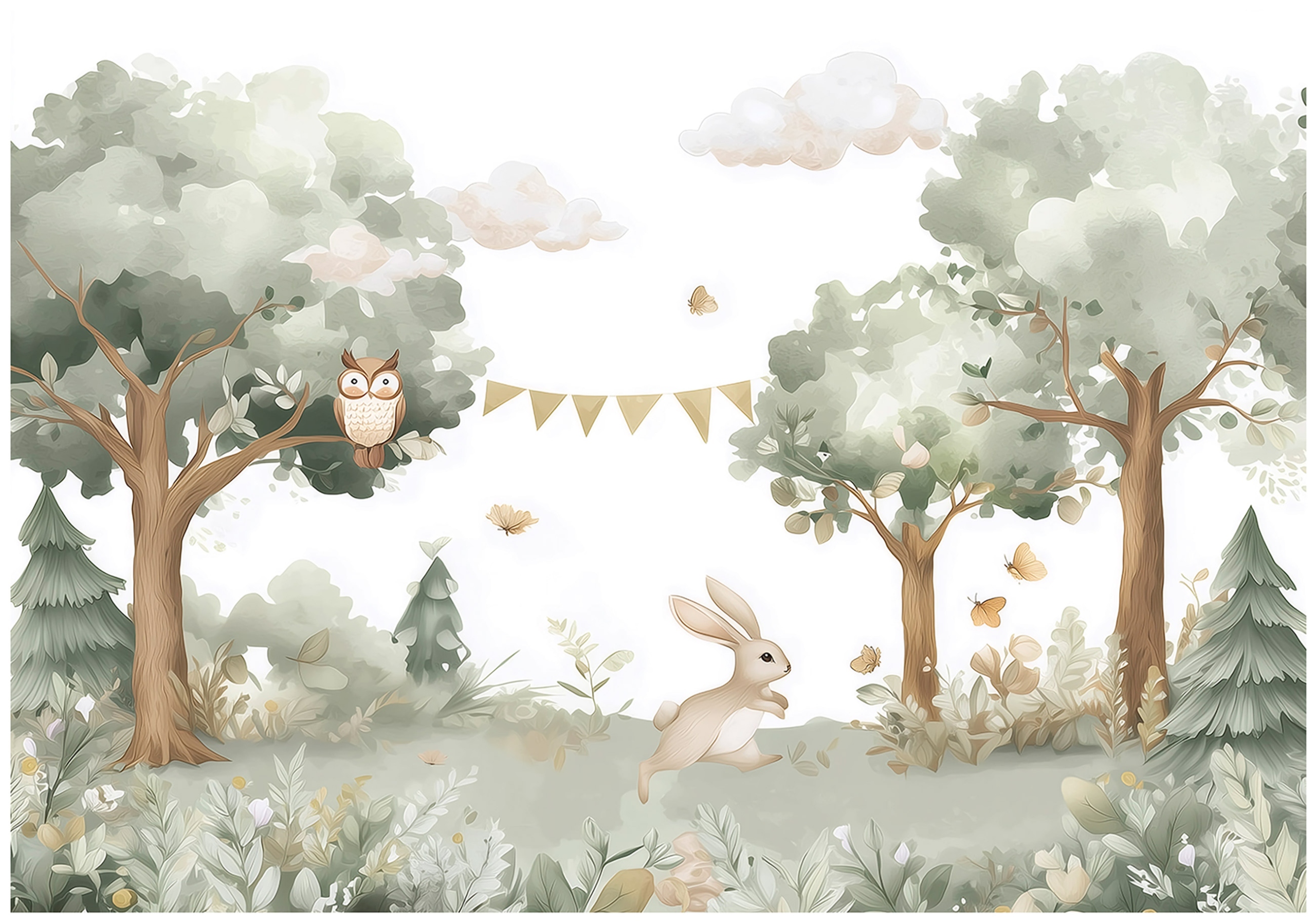 Children's wall mural forest animals rabbit for children's room