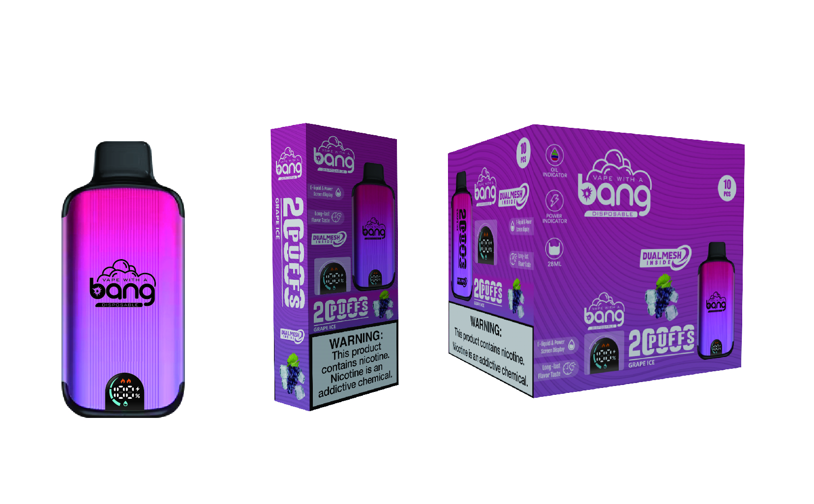 （3 pieces）Bang 20000 Puffs New Product LED Display Disposable Vape