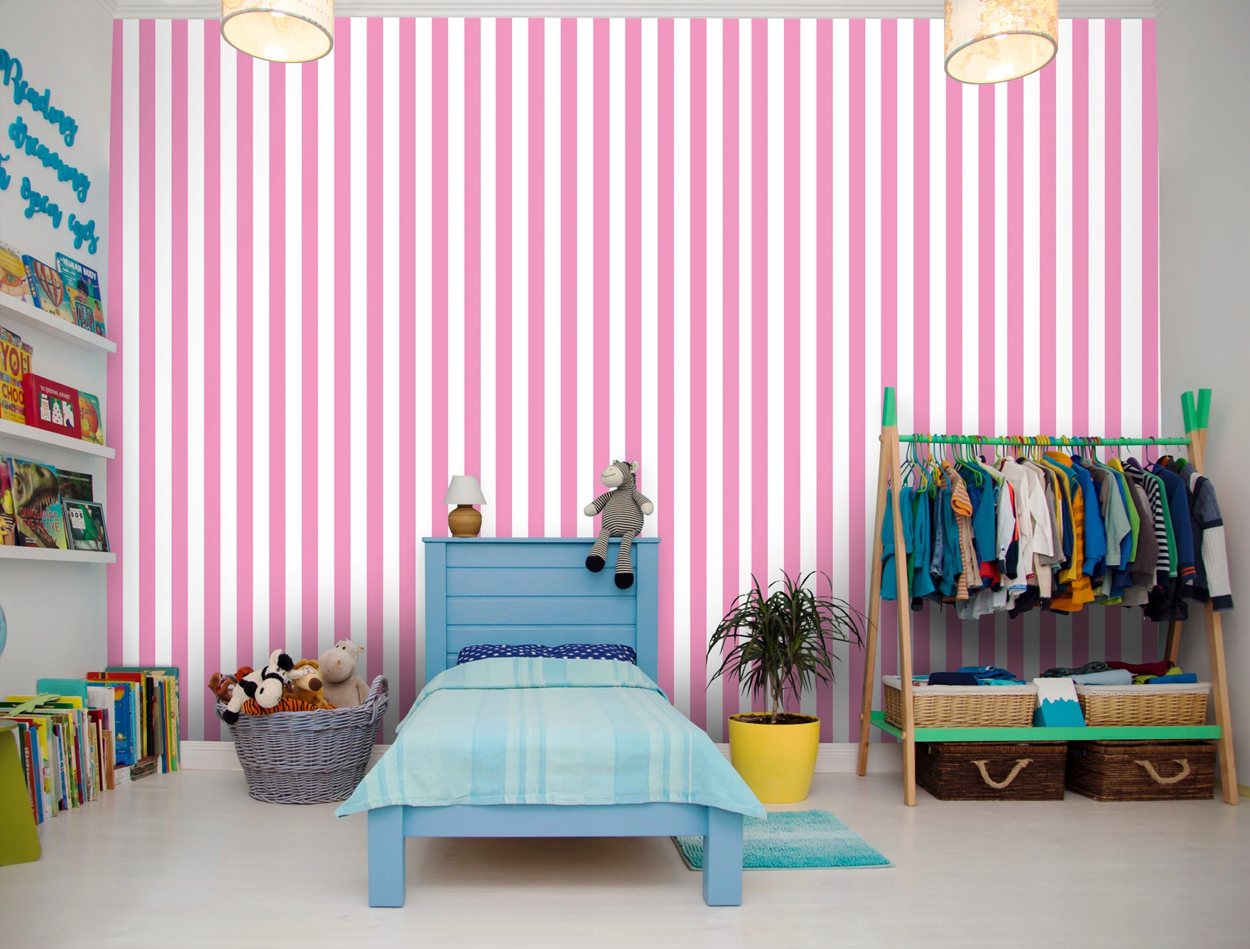 Wallpaper with pink stripes, non-woven wallpaper, 10 m