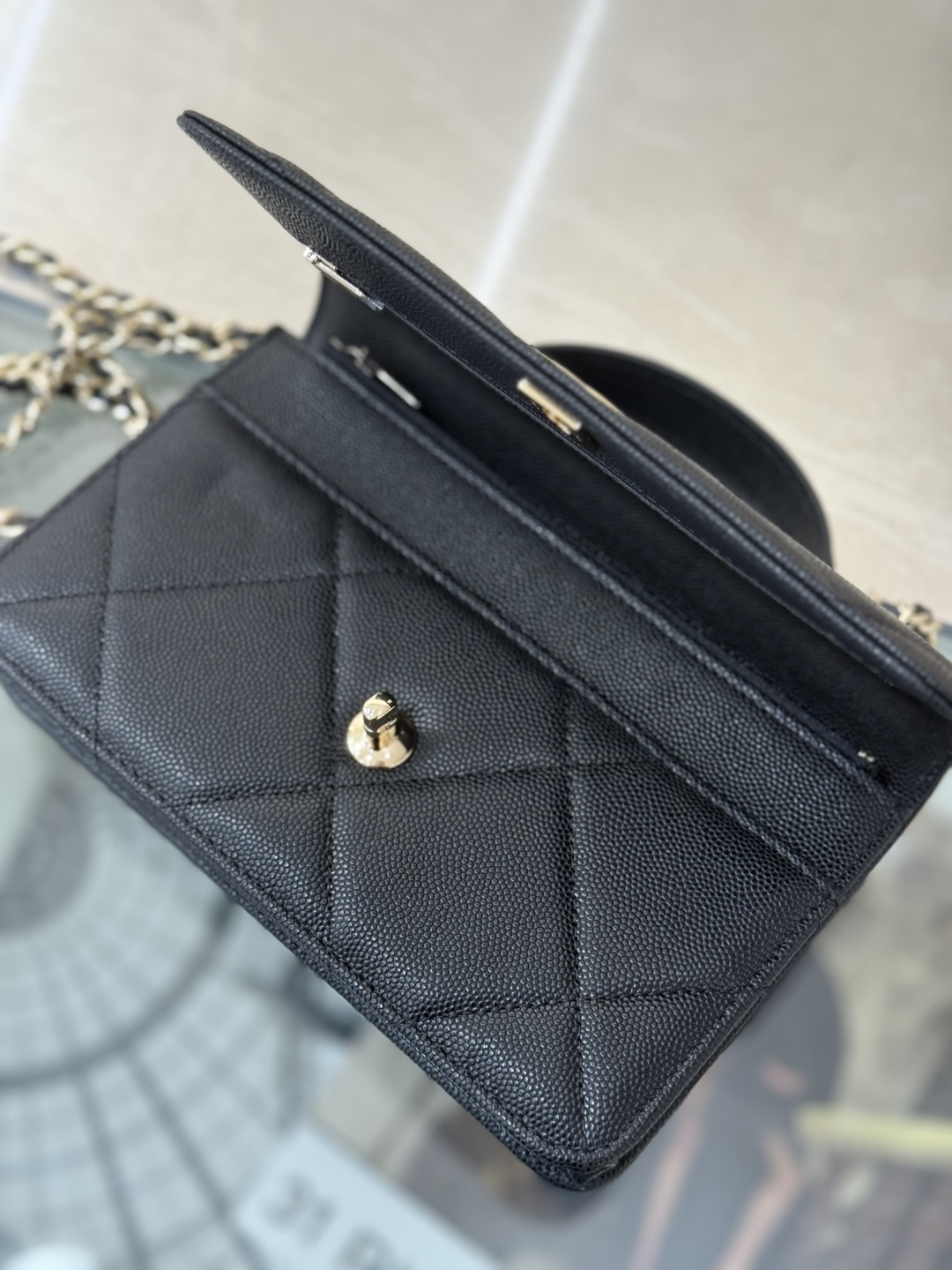 Classic Wallet On Chain with Top Handle（Black） - Mocuir