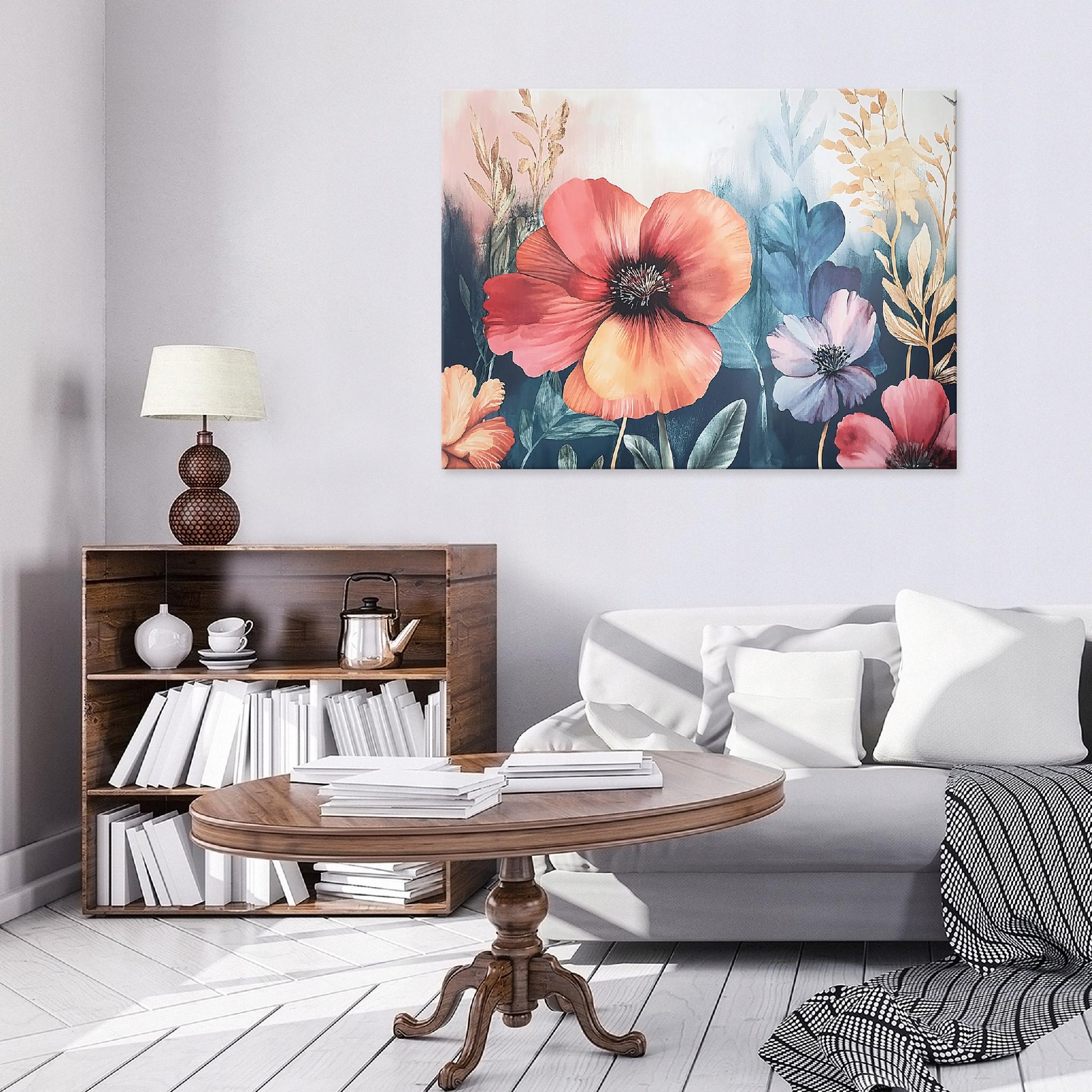 Painting on canvas for the bedroom, living room, or kitchen, featuring wildflowers, in pastels, 40x30