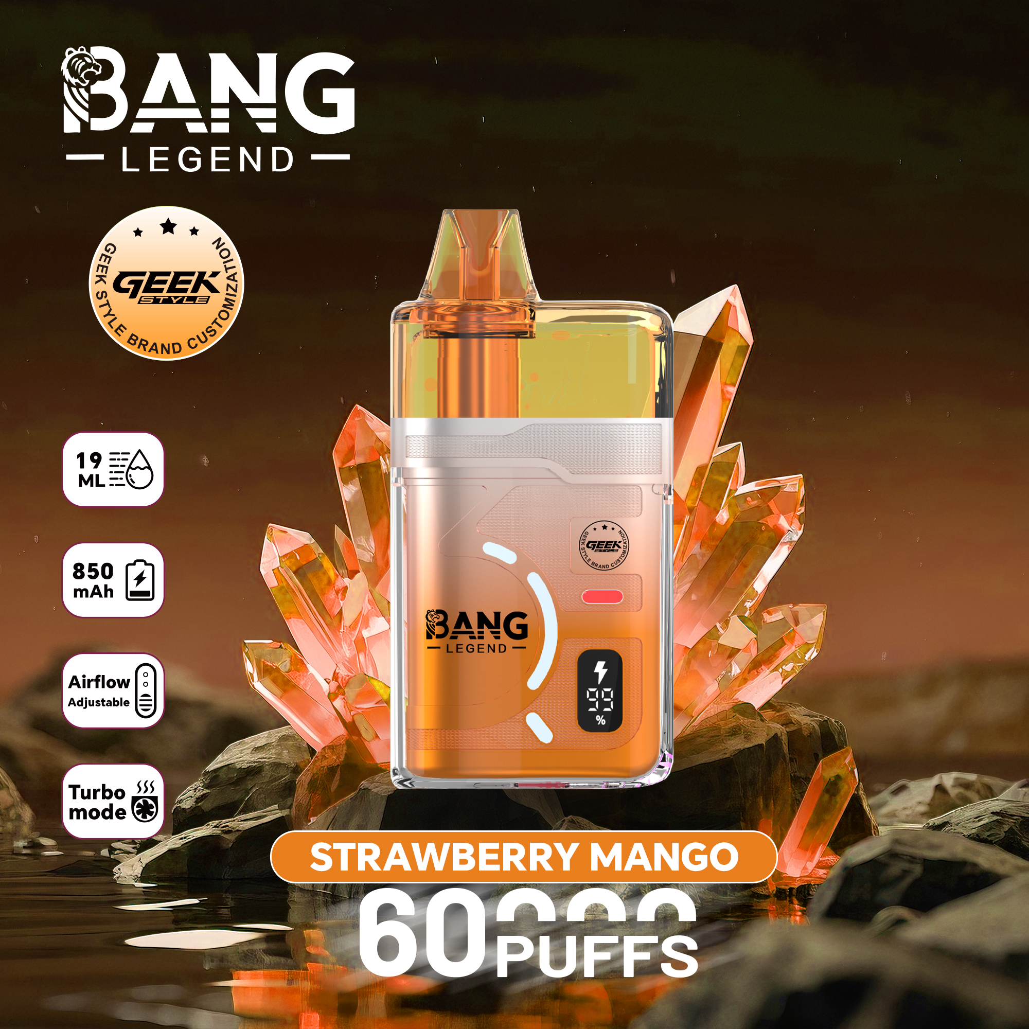 【New Arrive】Bang Legend Geek 60000 60K Puffs Airflow Adjustable & Turbo Mode Disposable Vape