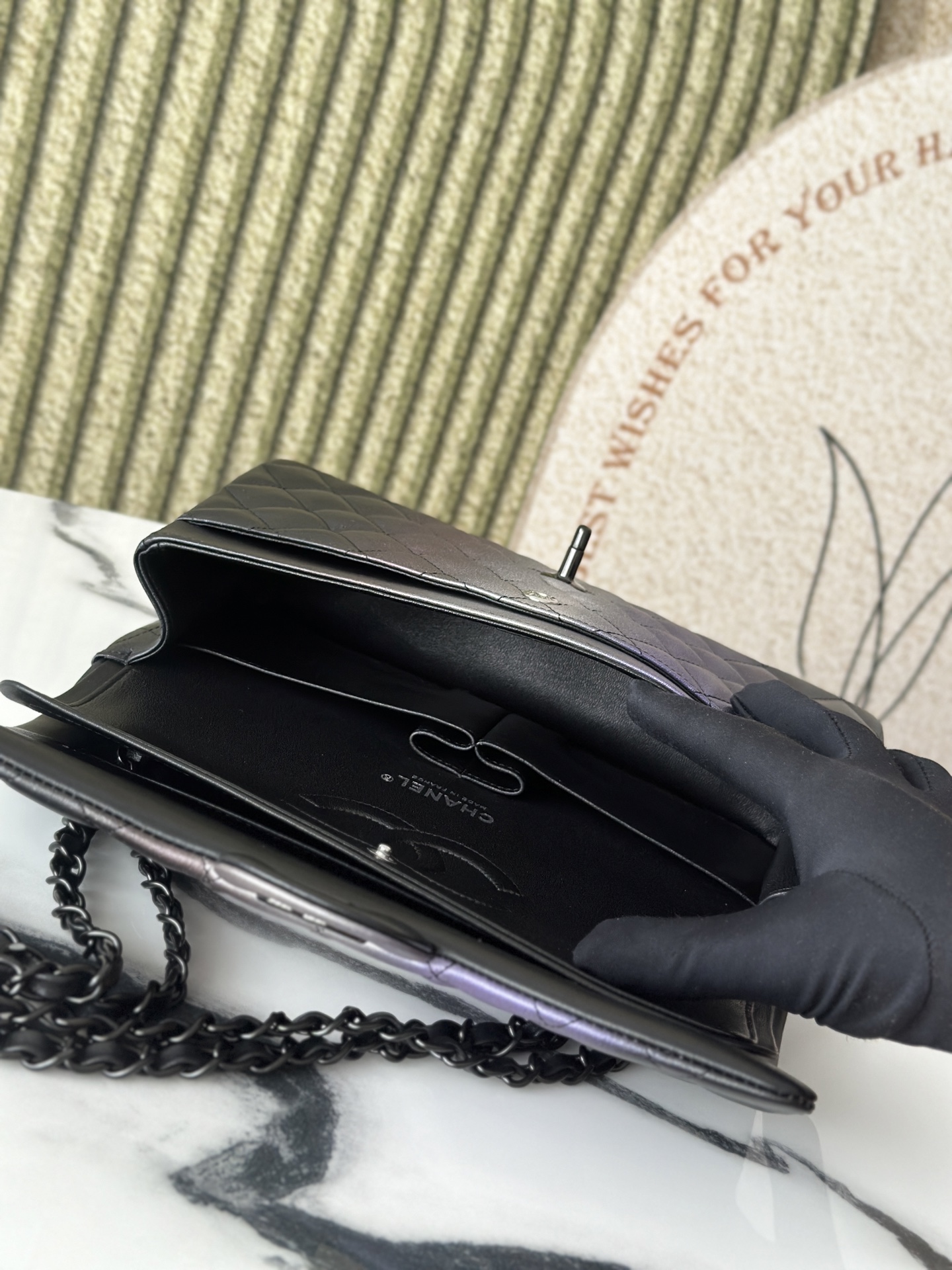 Classic Flap Medium Bag in Gradient Ombre Purple Lambskin with So Black Hardware (Model A01112) - Mocuir