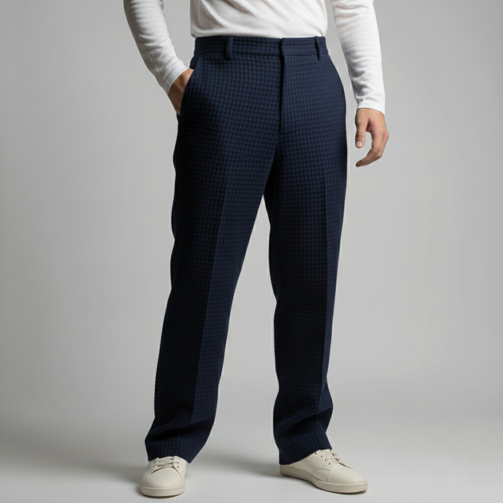 Men's Business Casual Solid Waffle Slant Pocket Straight Leg Pants