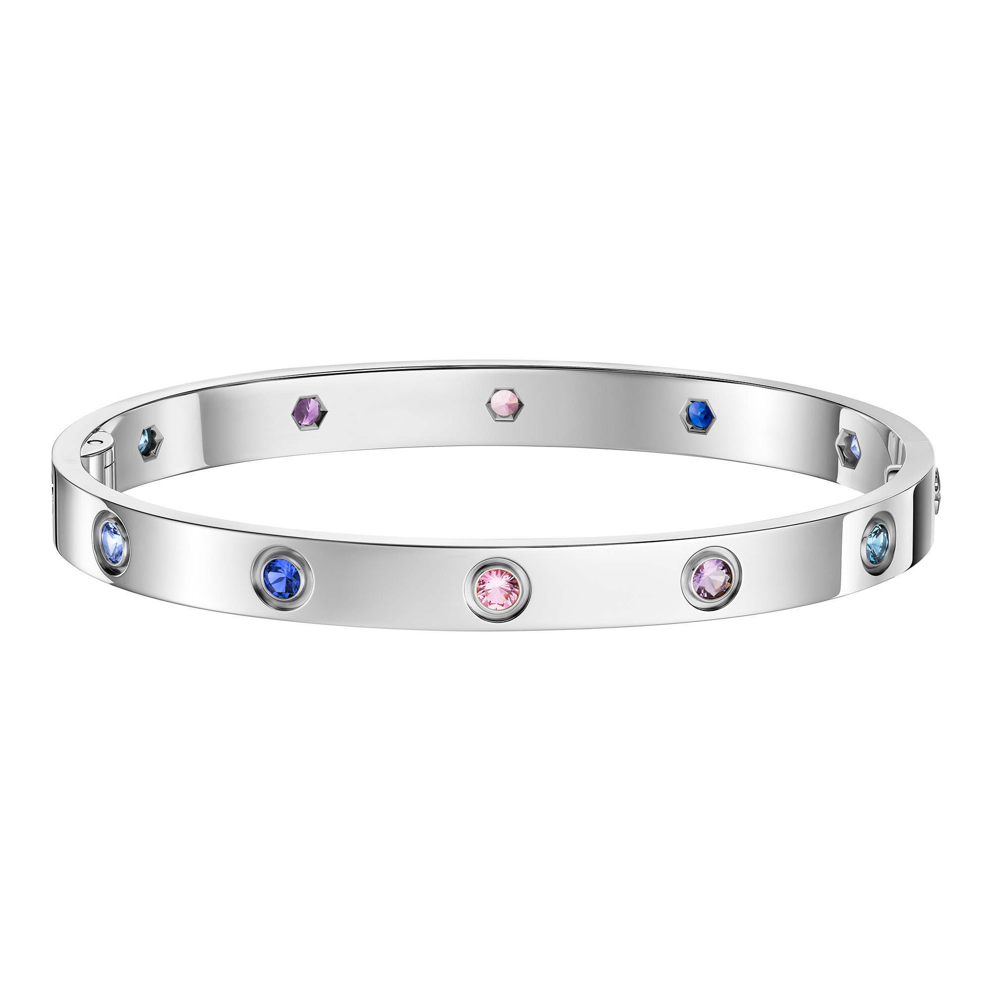 White Gold Rainbow Gemstone Screw Bracelet