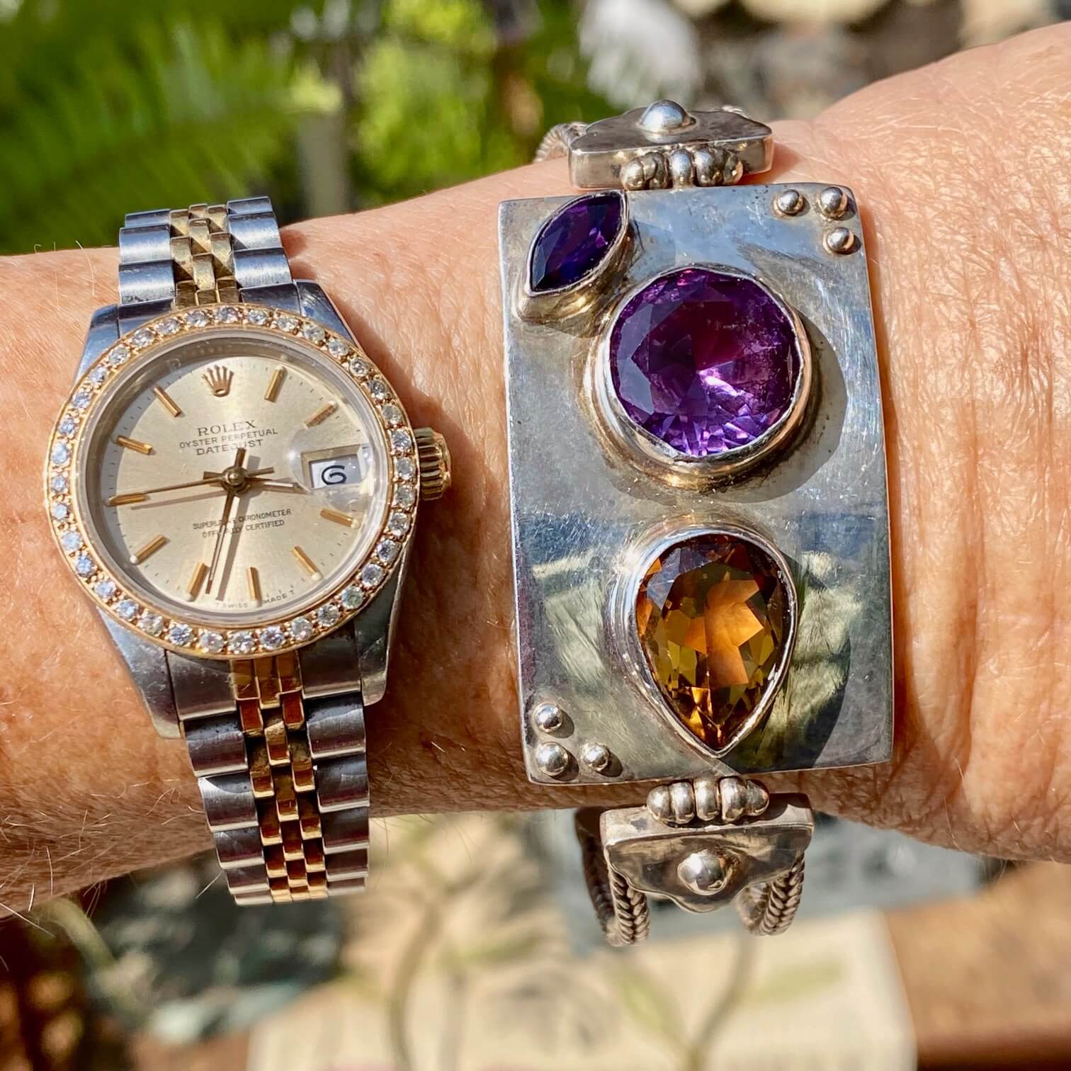 Citrine Alexandrite Amethyst Sterling Silver ID Bracelet