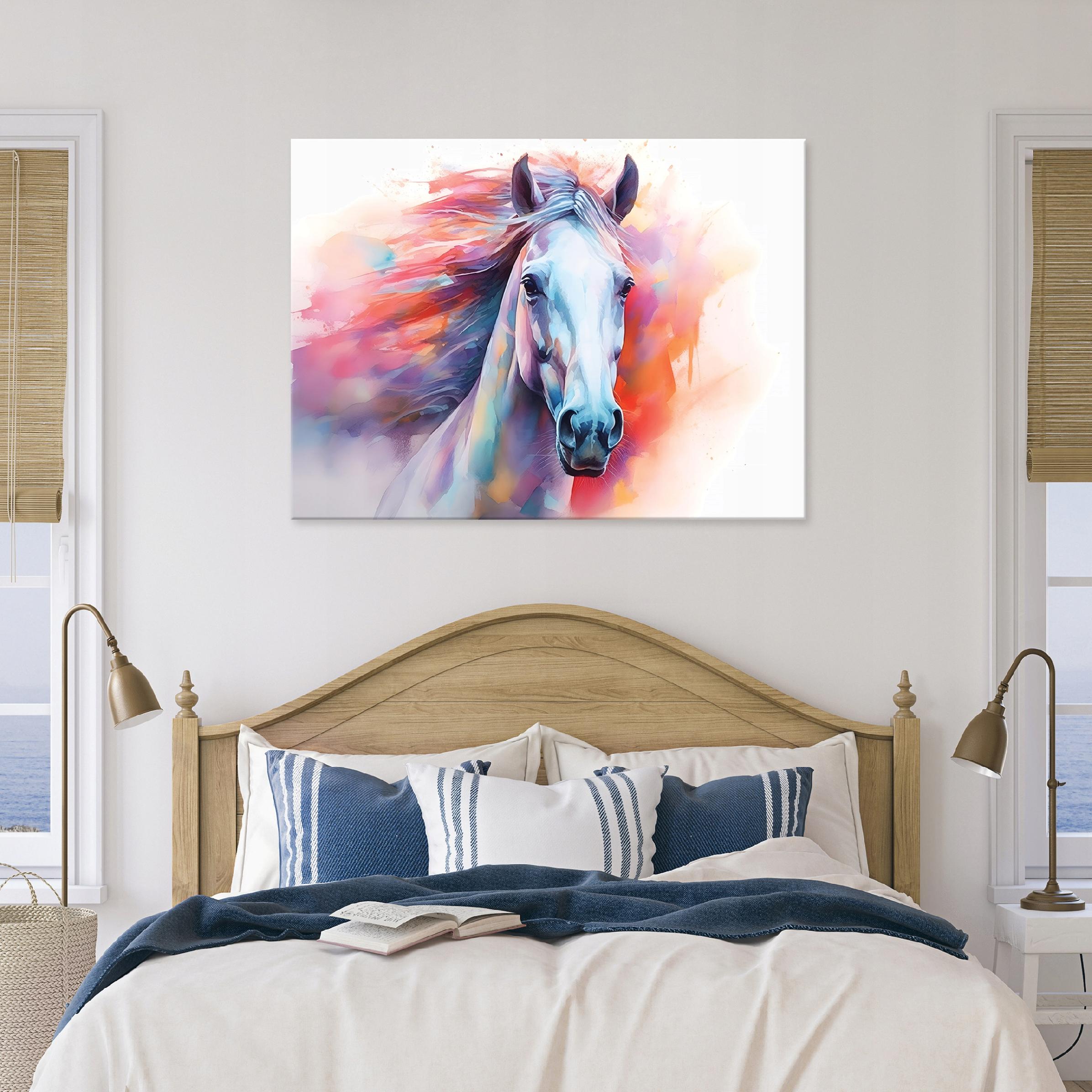 Watercolor painting of a horse (animals) for the bedroom or living room, on canvas, 40x30