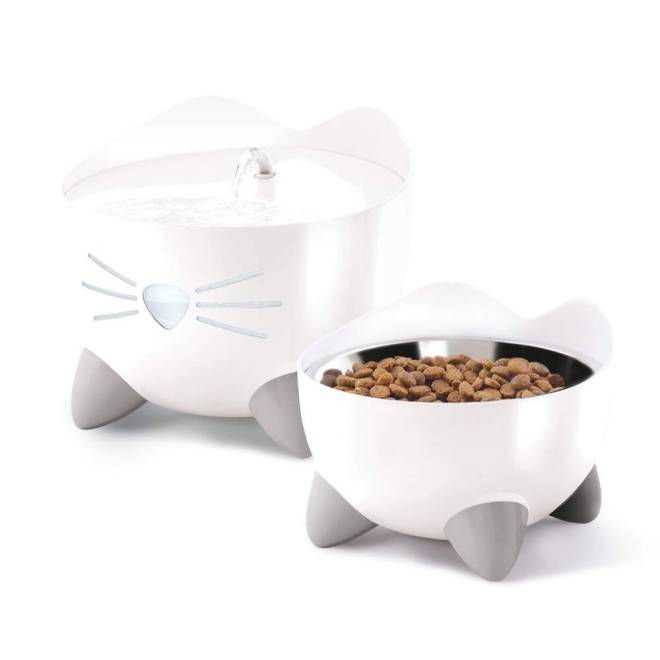 Catit Pixi Combo sett drikkefontene & hevet matskål hvit