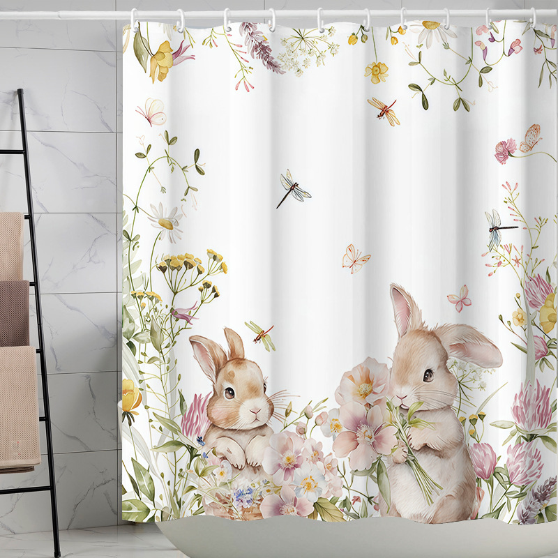 Digital printing watercolor ink flower simple geometric shower curtain waterproof and moisture-proof sanitary interval