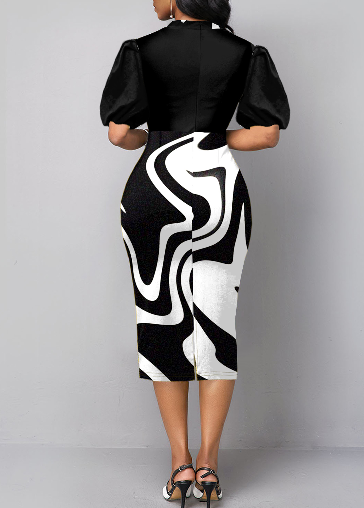 Black Short Sleeve Bowknot Sheath Dress