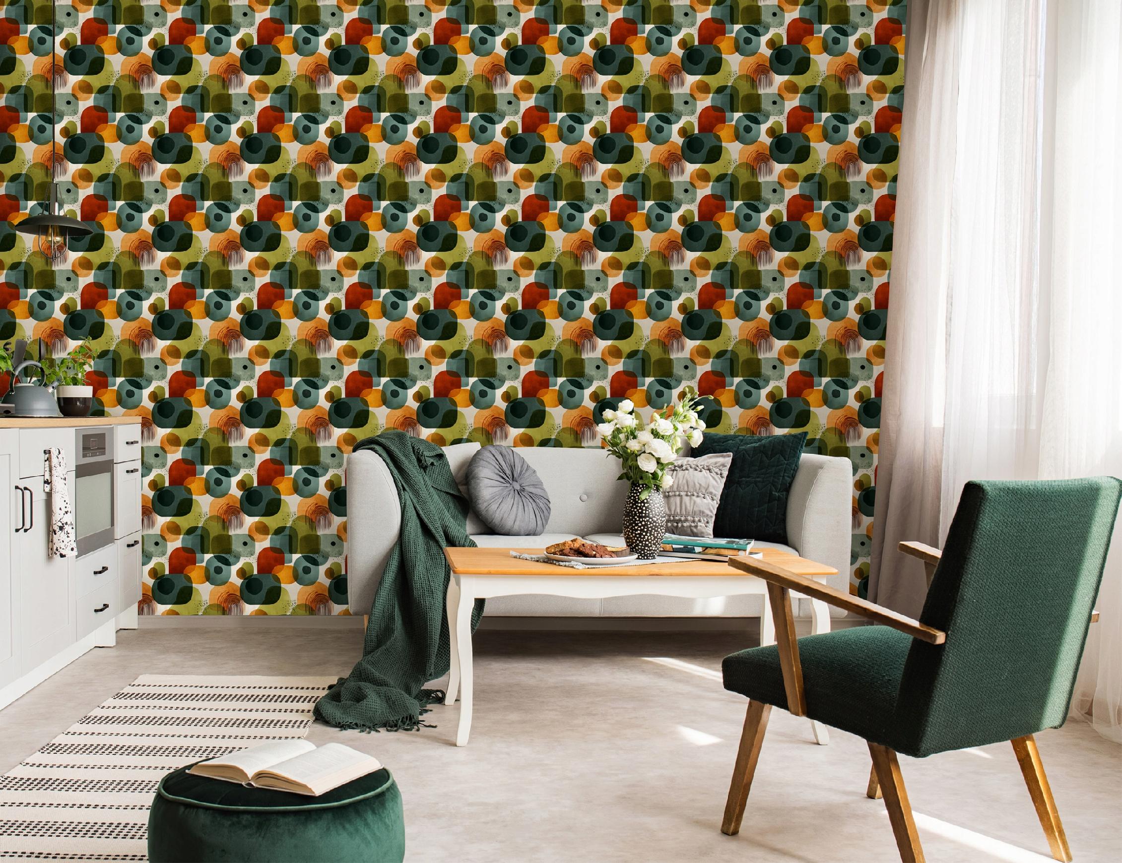 Colorful boho wallpaper on non-woven backing for living room and bedroom walls