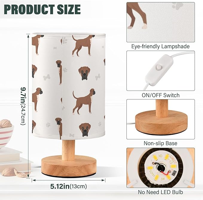 TWINKLETALE Table Lamp Boxer Dog Pattern Nightstand Lamp
