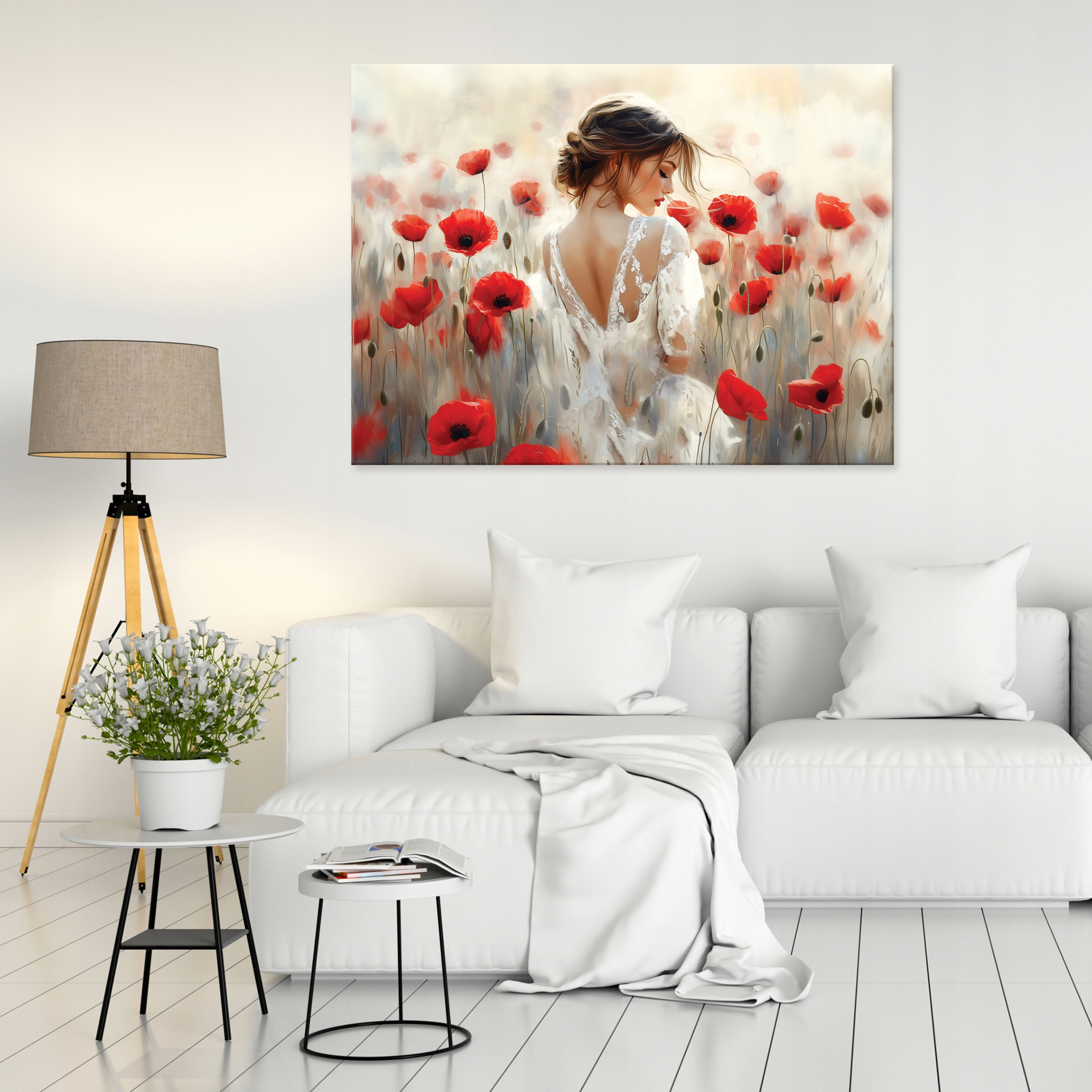 Painting of a woman, poppies, abstract art for the bedroom or living room, on canvas, 40x30