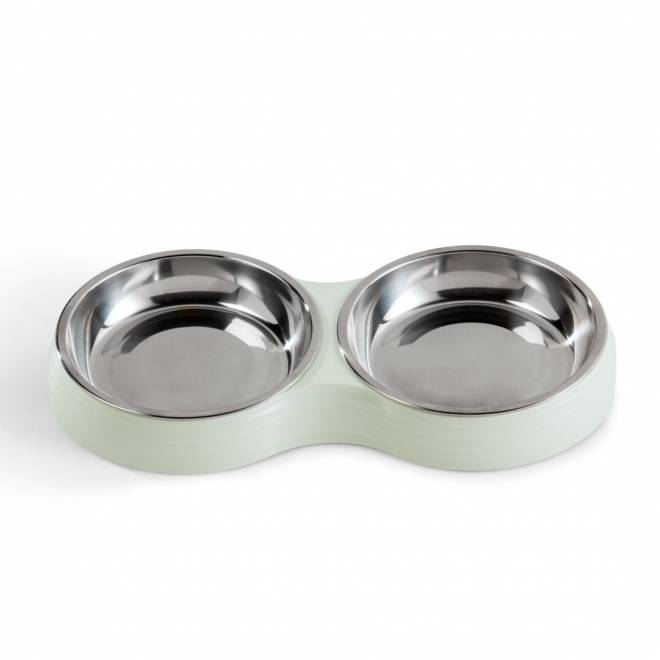 Basic Meow Melamine Ripple Dubbel katteskål, Mint