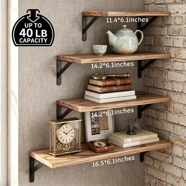 Floating Shelves Wall Mounted Set of 4 Rustic
