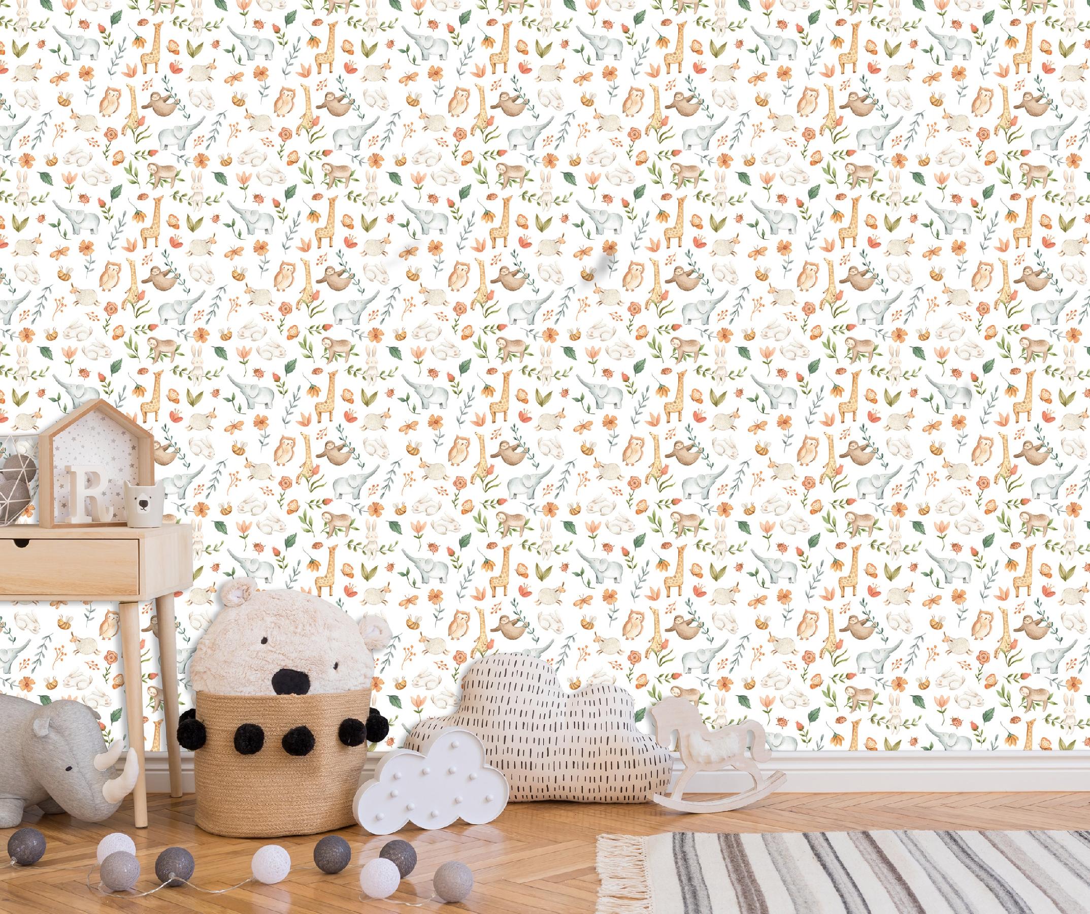Wallpaper for children's rooms on non-woven fabric, animal-themed wallpaper for children, children's room
