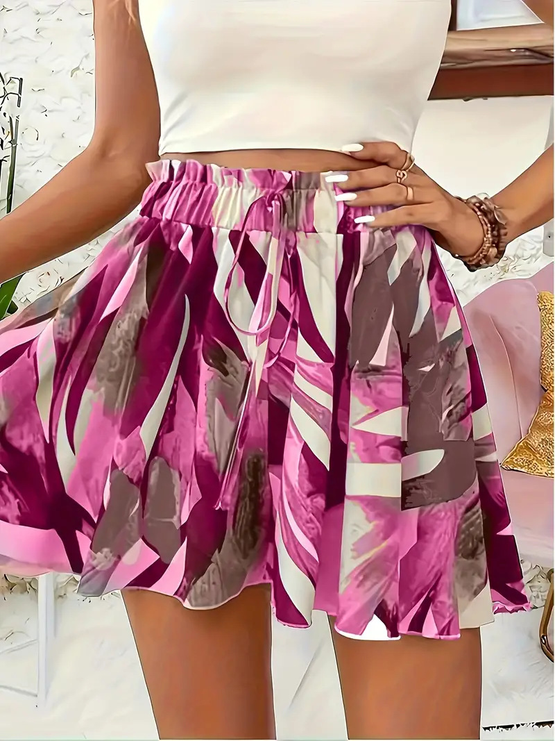Hot printed wide-leg lace-up shorts in summer